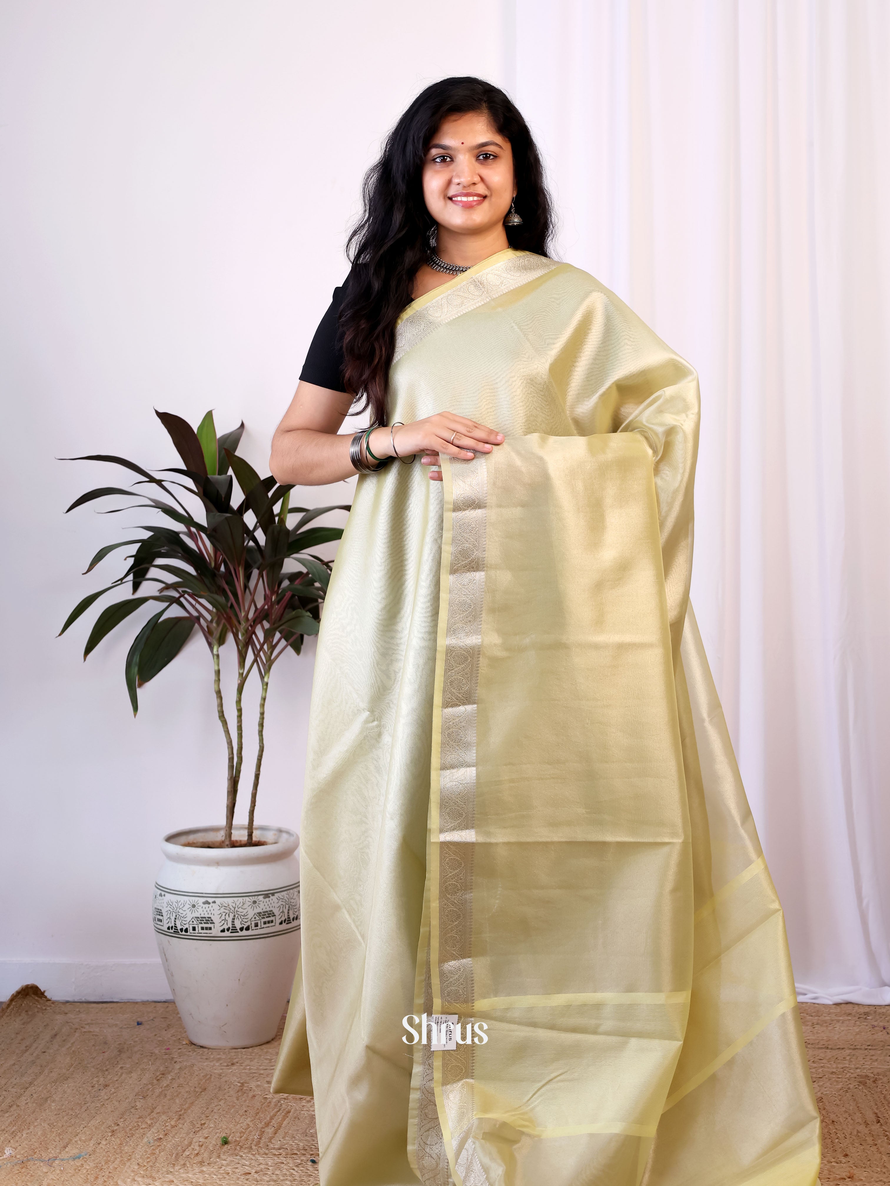Green - Semi Tissue Saree - Shop on Shrus.com