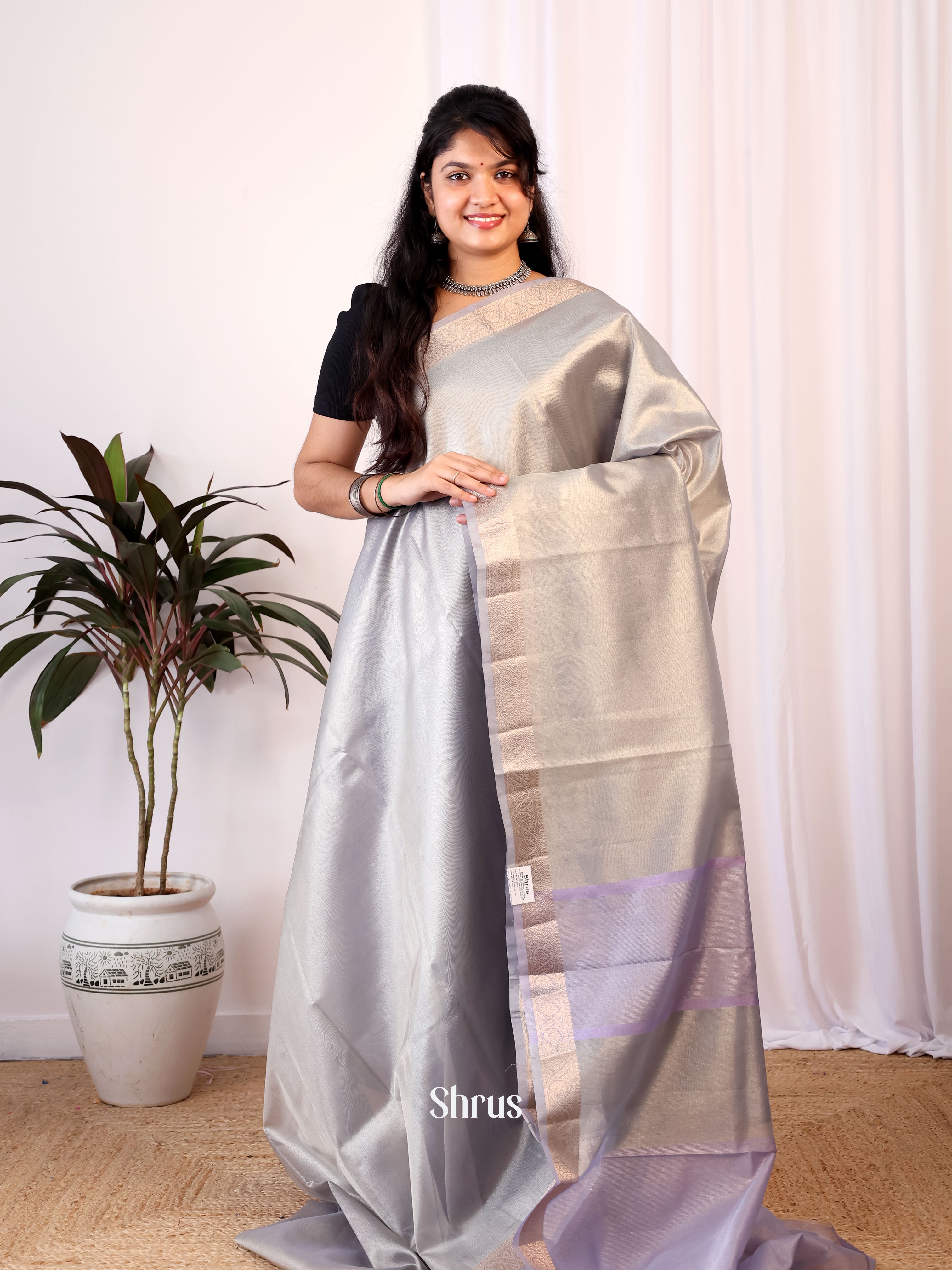 Purple - Semi Tissue saree - Shop on Shrus.com