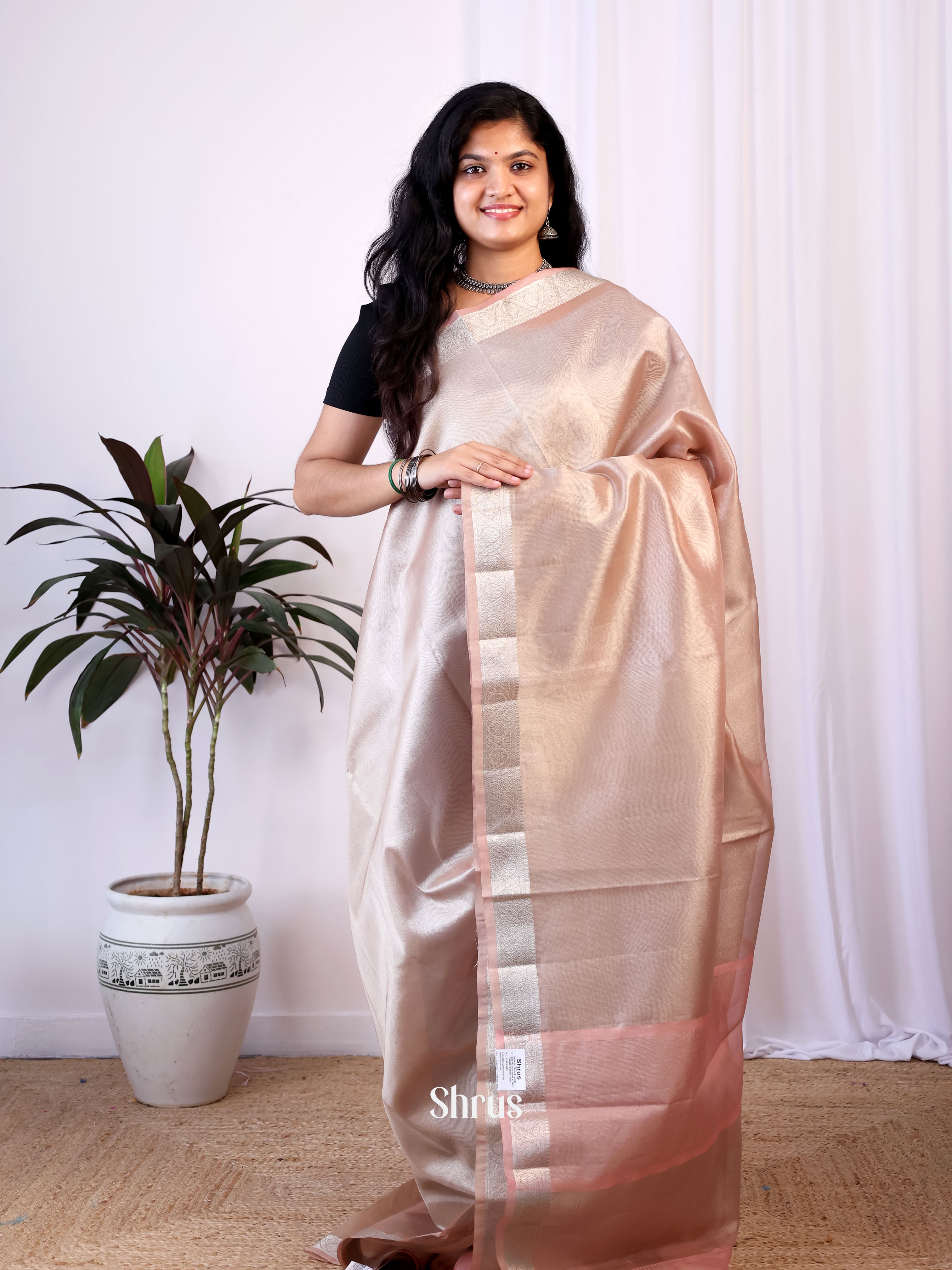 Dusty Pink - Semi Tissue Saree - Shop on Shrus.com