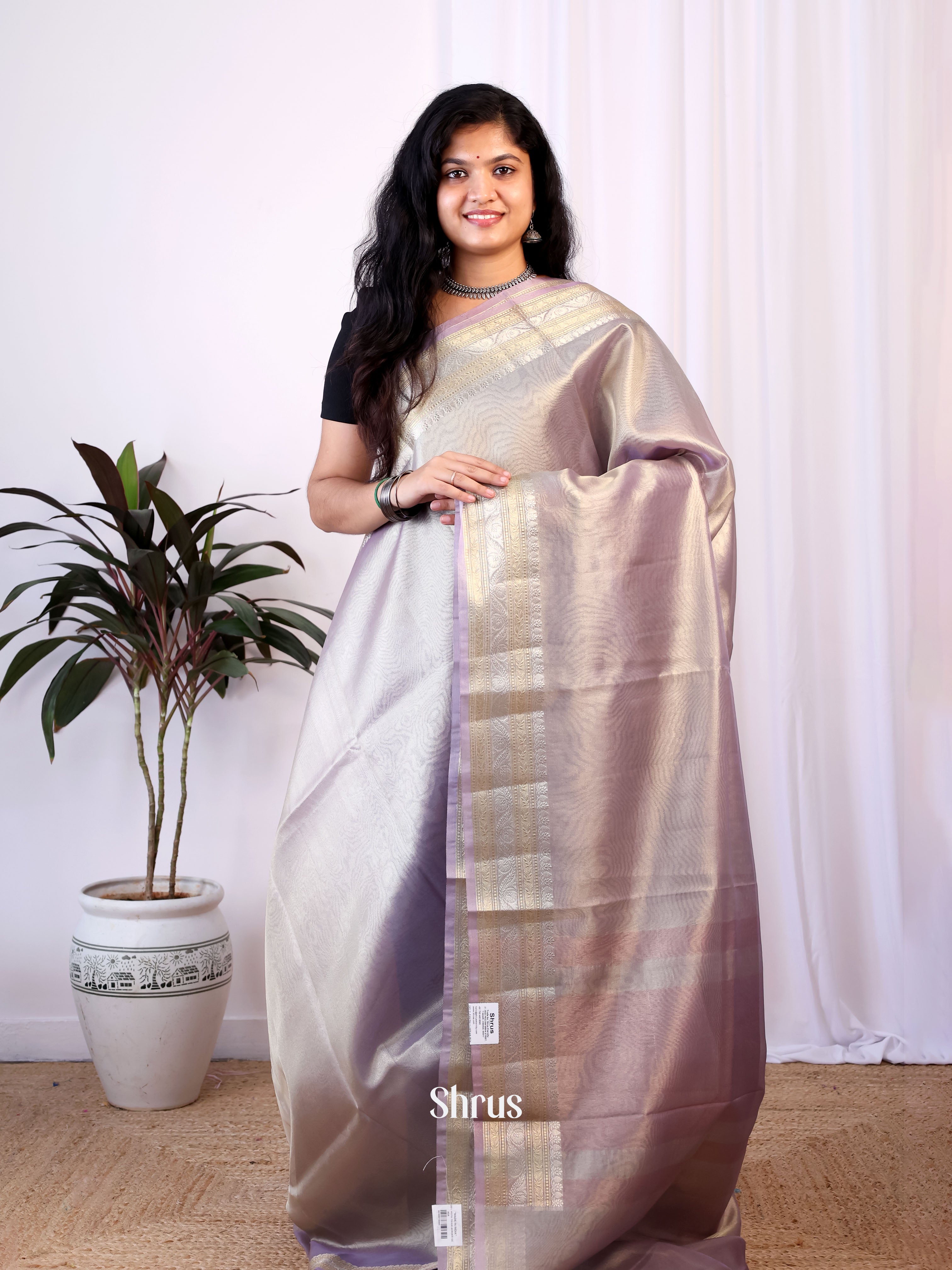 Purple - Semi Tissue Saree - Shop on Shrus.com