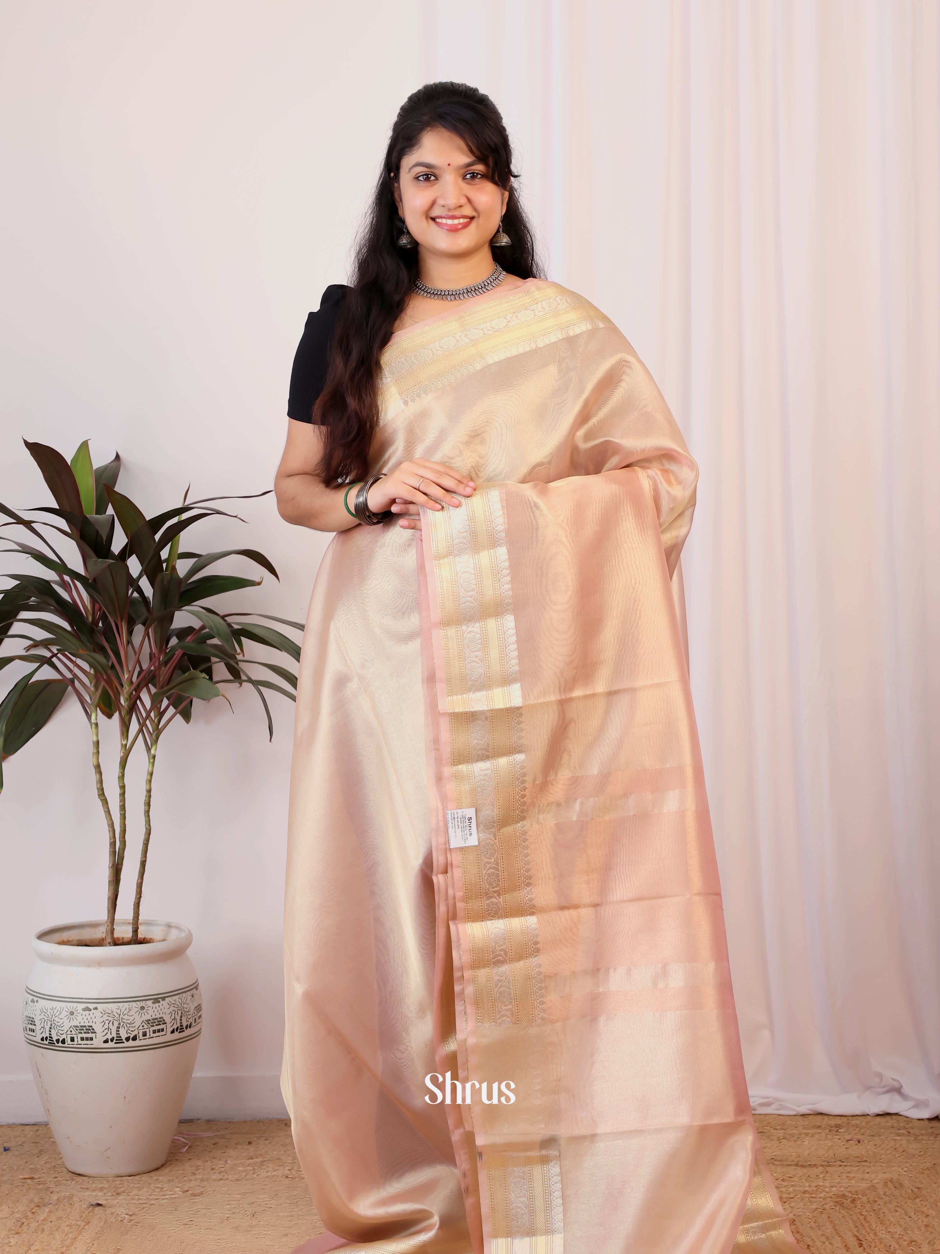 Pink - Semi Tissue Saree - Shop on Shrus.com