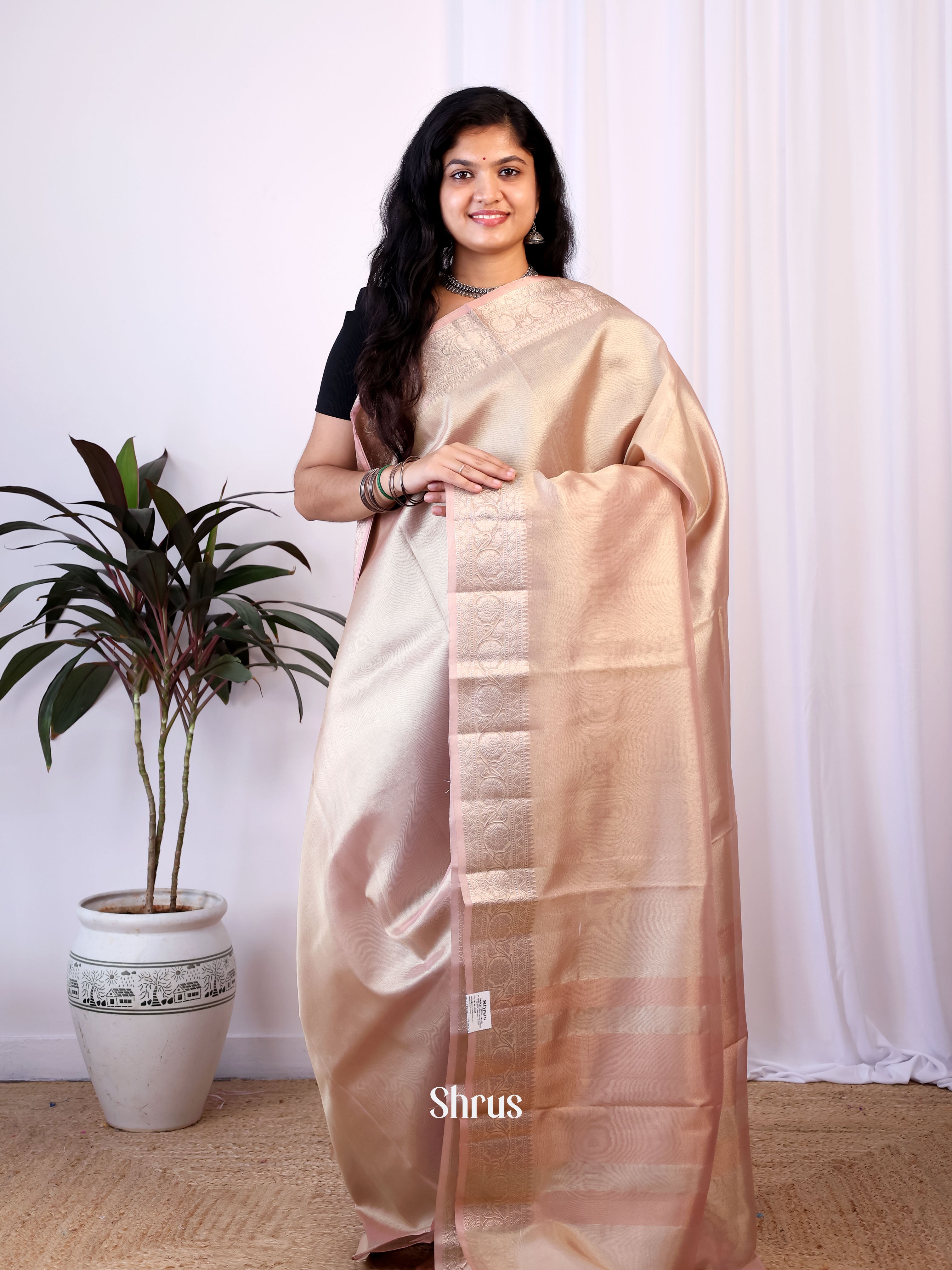 Pastel Pink - Semi Tissue Saree - Shop on Shrus.com