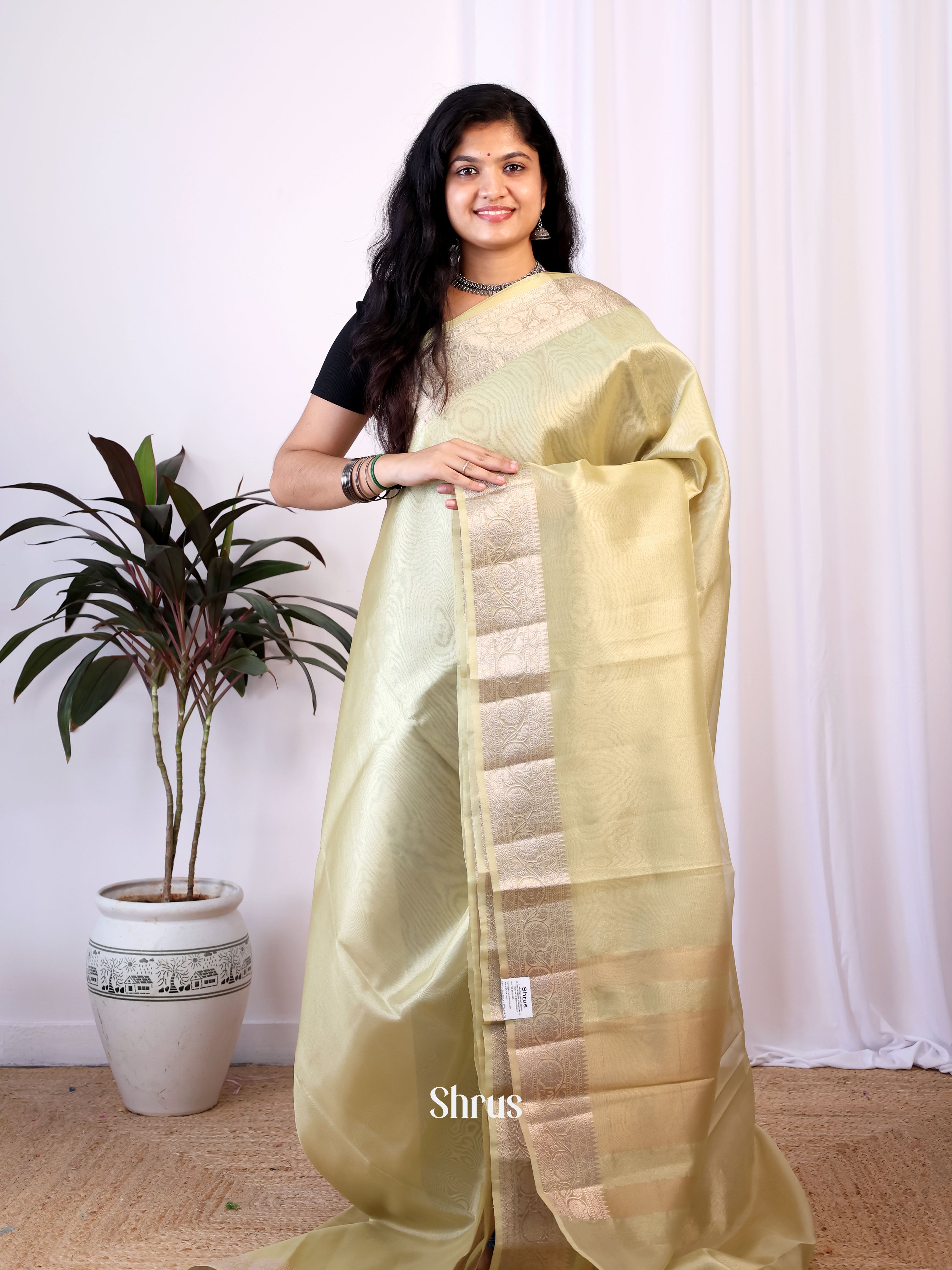 Green - Semi Tissue Saree - Shop on Shrus.com