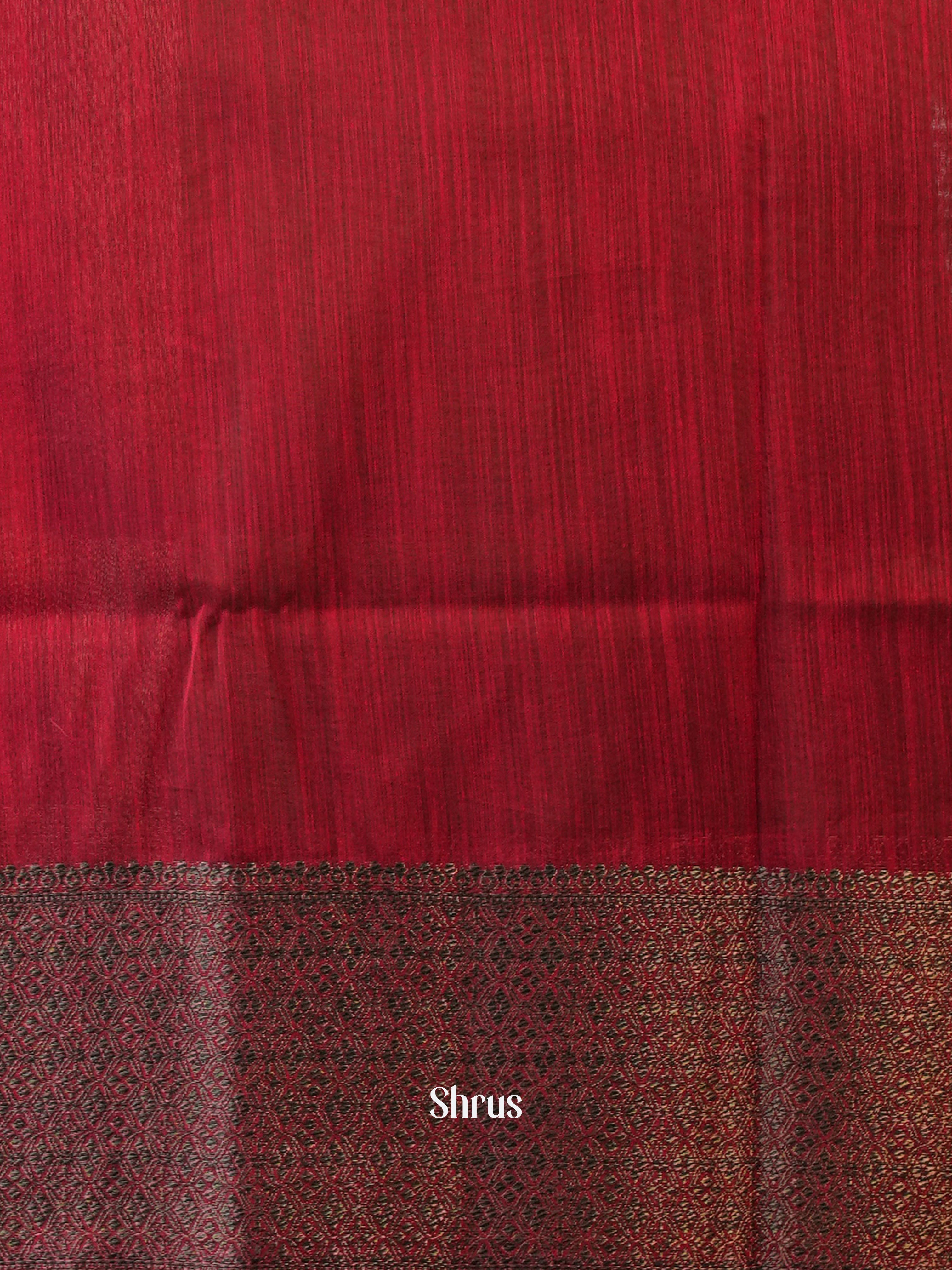 Green & Maroon - Semi Jute Saree - Shop on Shrus.com