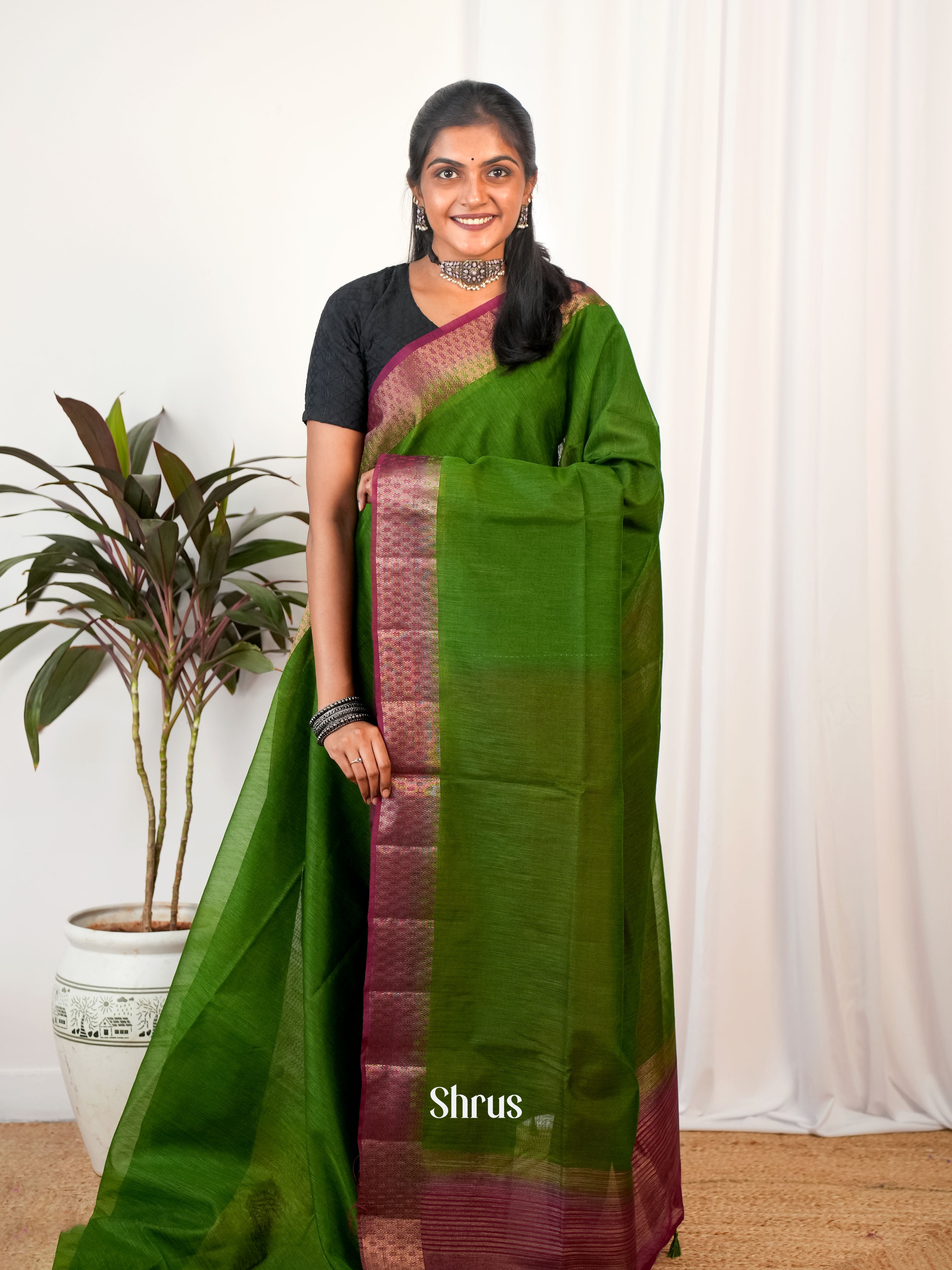 Green & Purple - Semi Jute Saree - Shop on Shrus.com