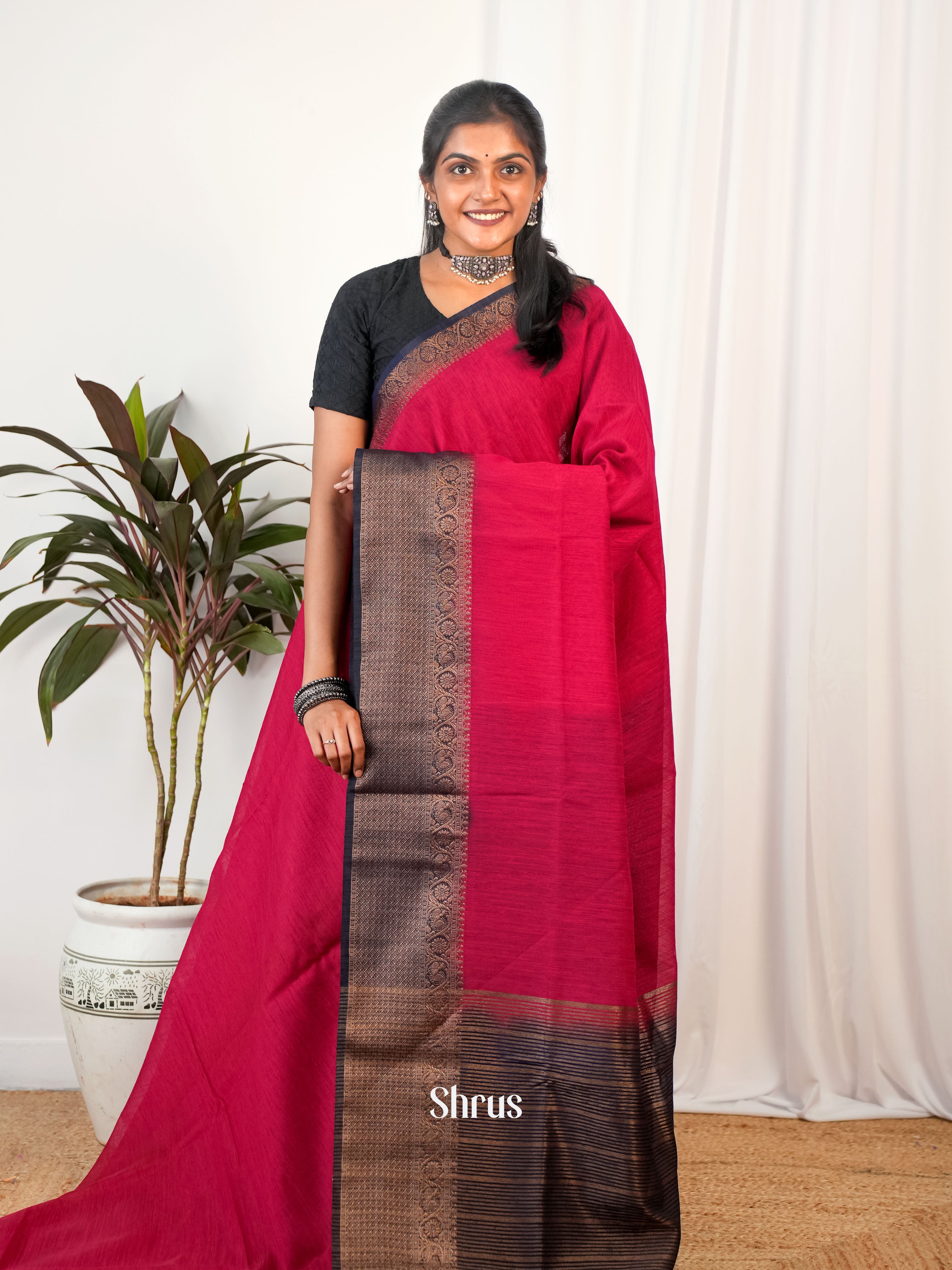 Red & Blue - Semi Jute Saree - Shop on Shrus.com