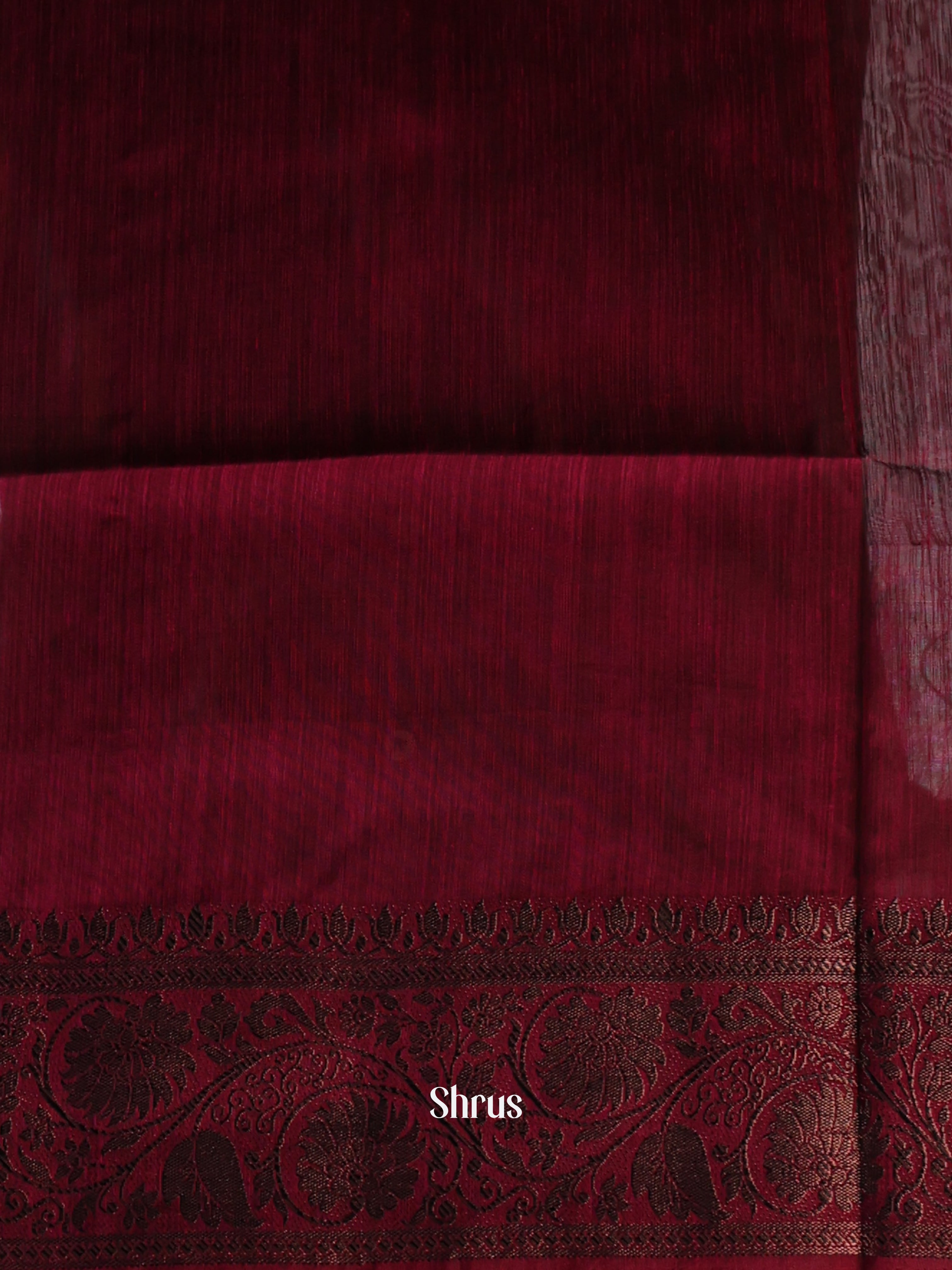 Dark Green & Maroon - Semi Jute Saree - Shop on Shrus.com