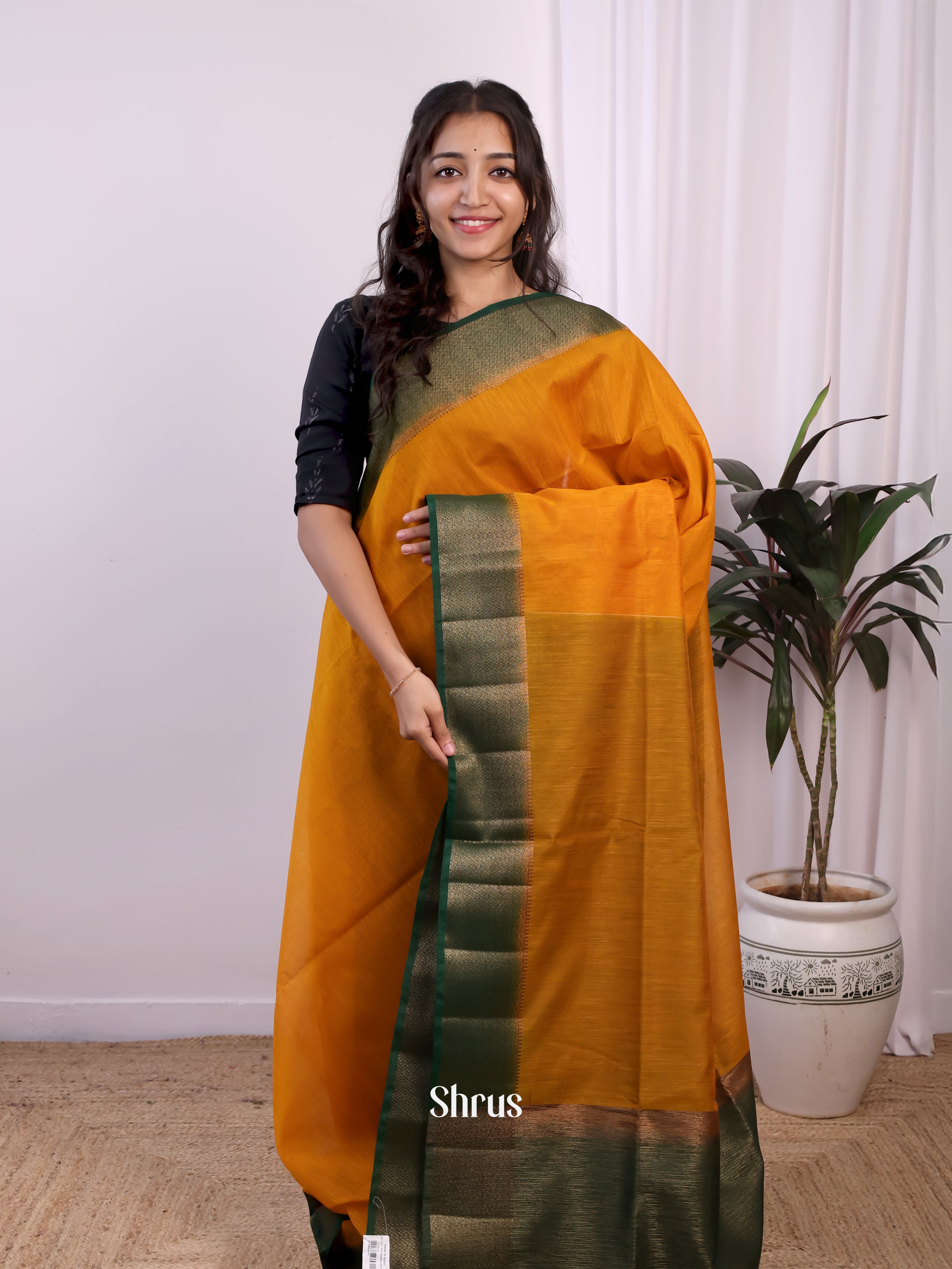 mustard & Green - Semi Jute Saree - Shop on Shrus.com