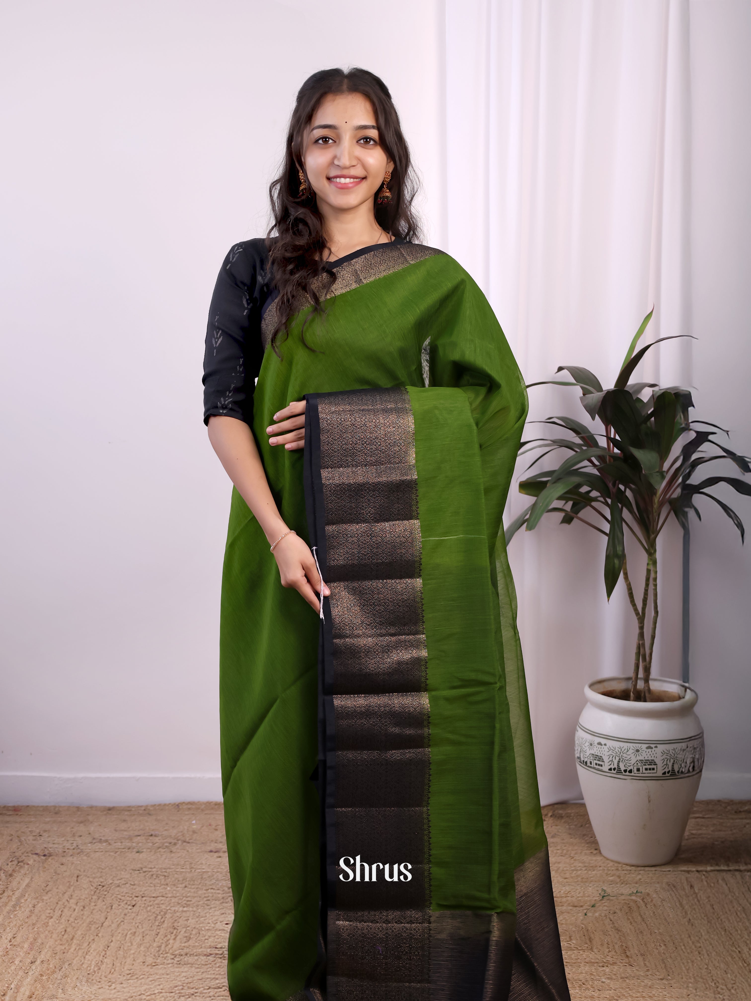 Green & Blue - Semi Jute Saree - Shop on Shrus.com