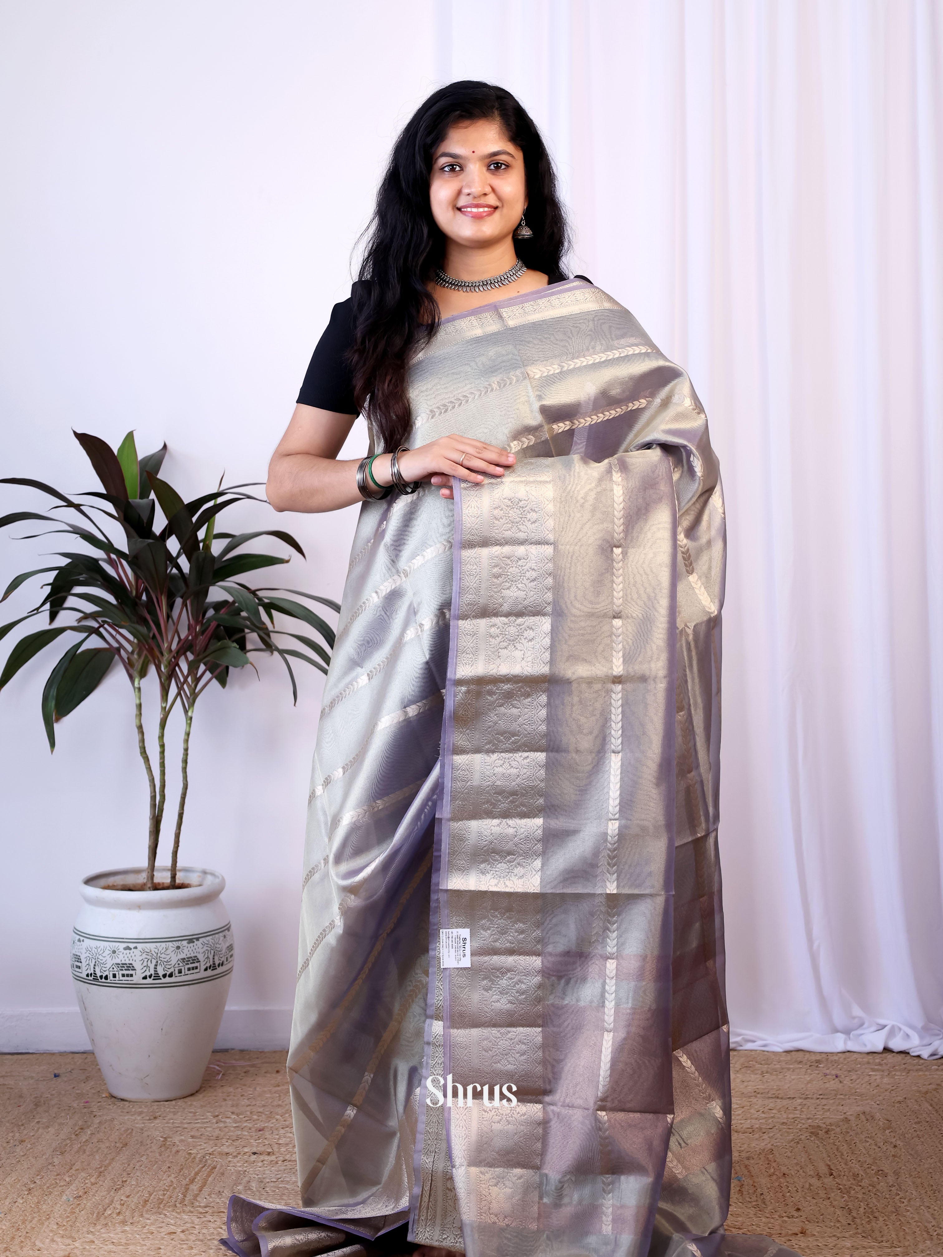 Purple- Semi Tissue Saree - Shop on Shrus.com