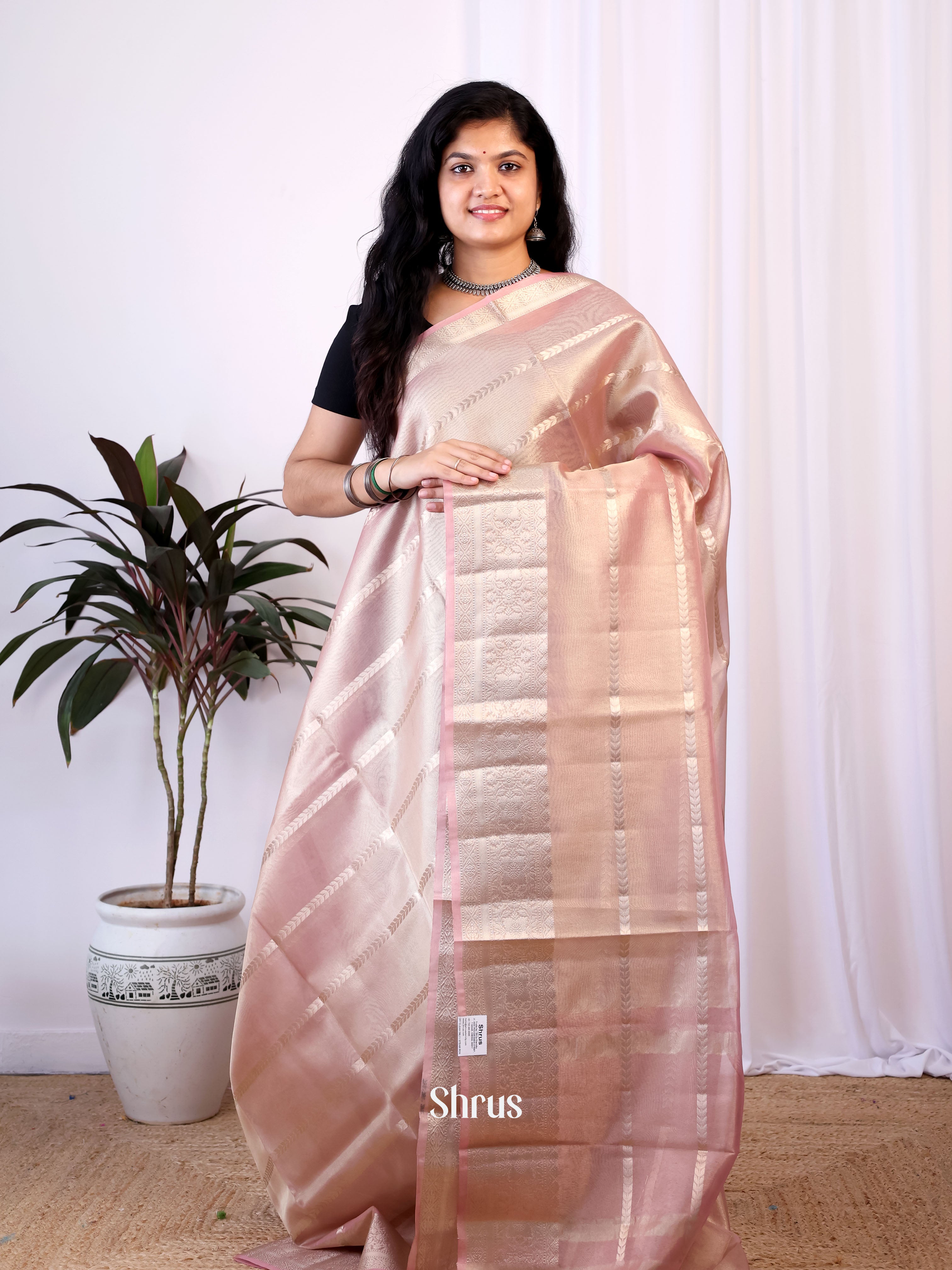 Pink - Semi Tissue Saree - Shop on Shrus.com