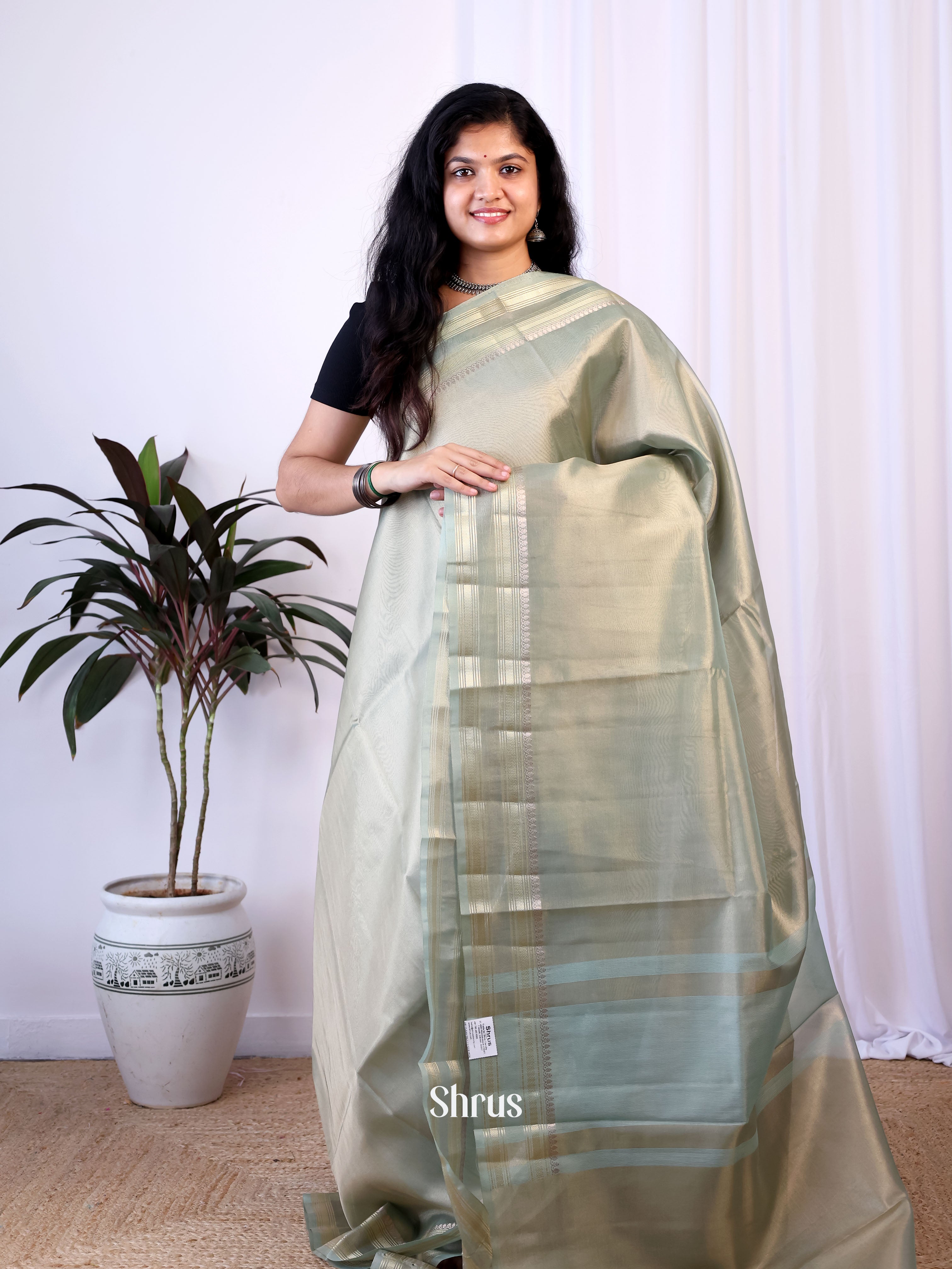 Grey - Semi Tissue Saree - Shop on Shrus.com