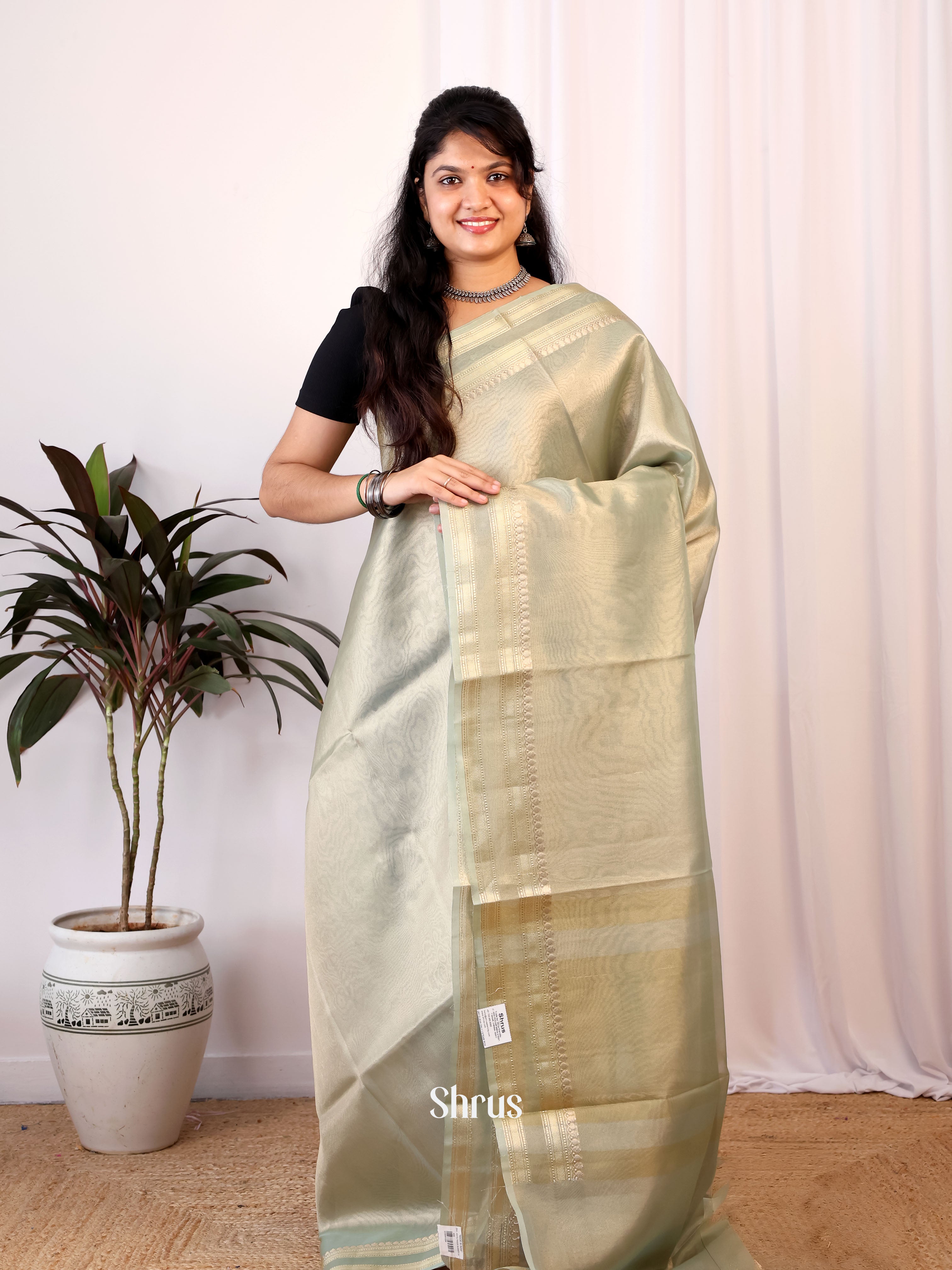 Grey - Semi Tissue Saree - Shop on Shrus.com