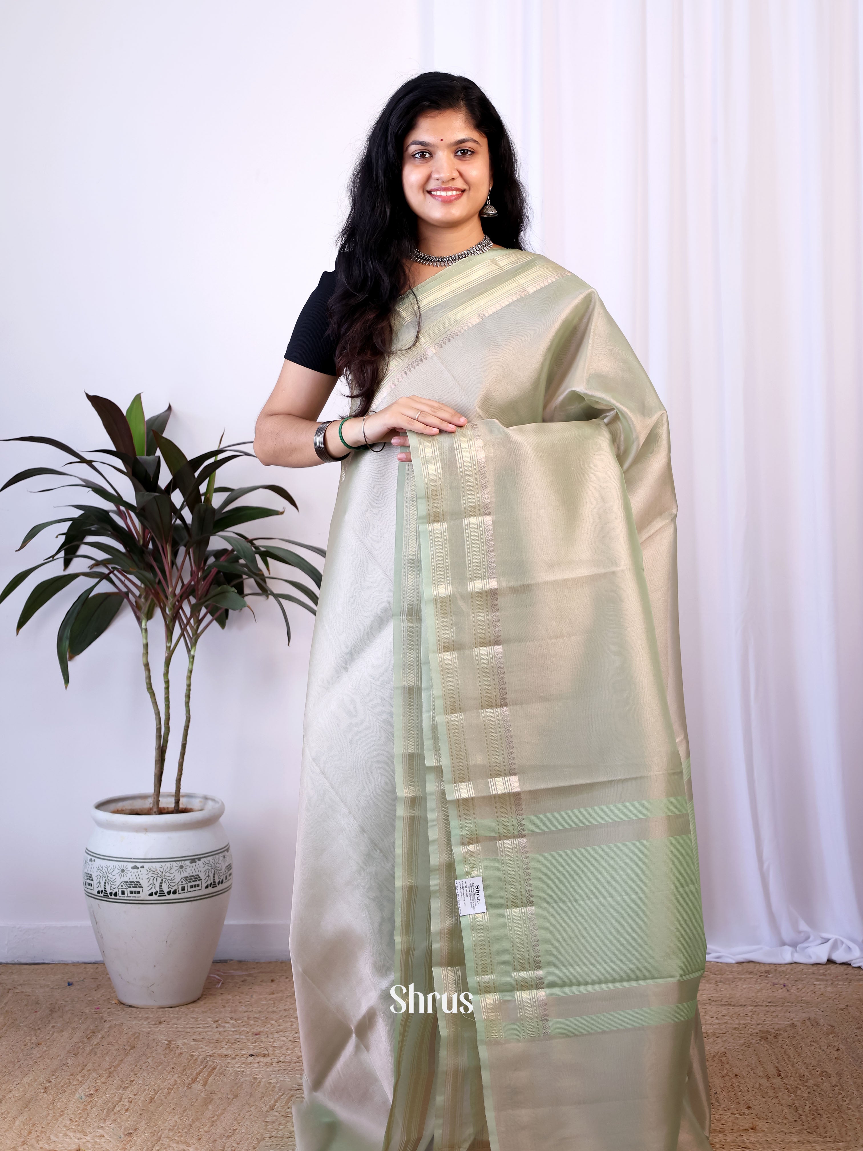 Grey- Semi Tissue Saree - Shop on Shrus.com