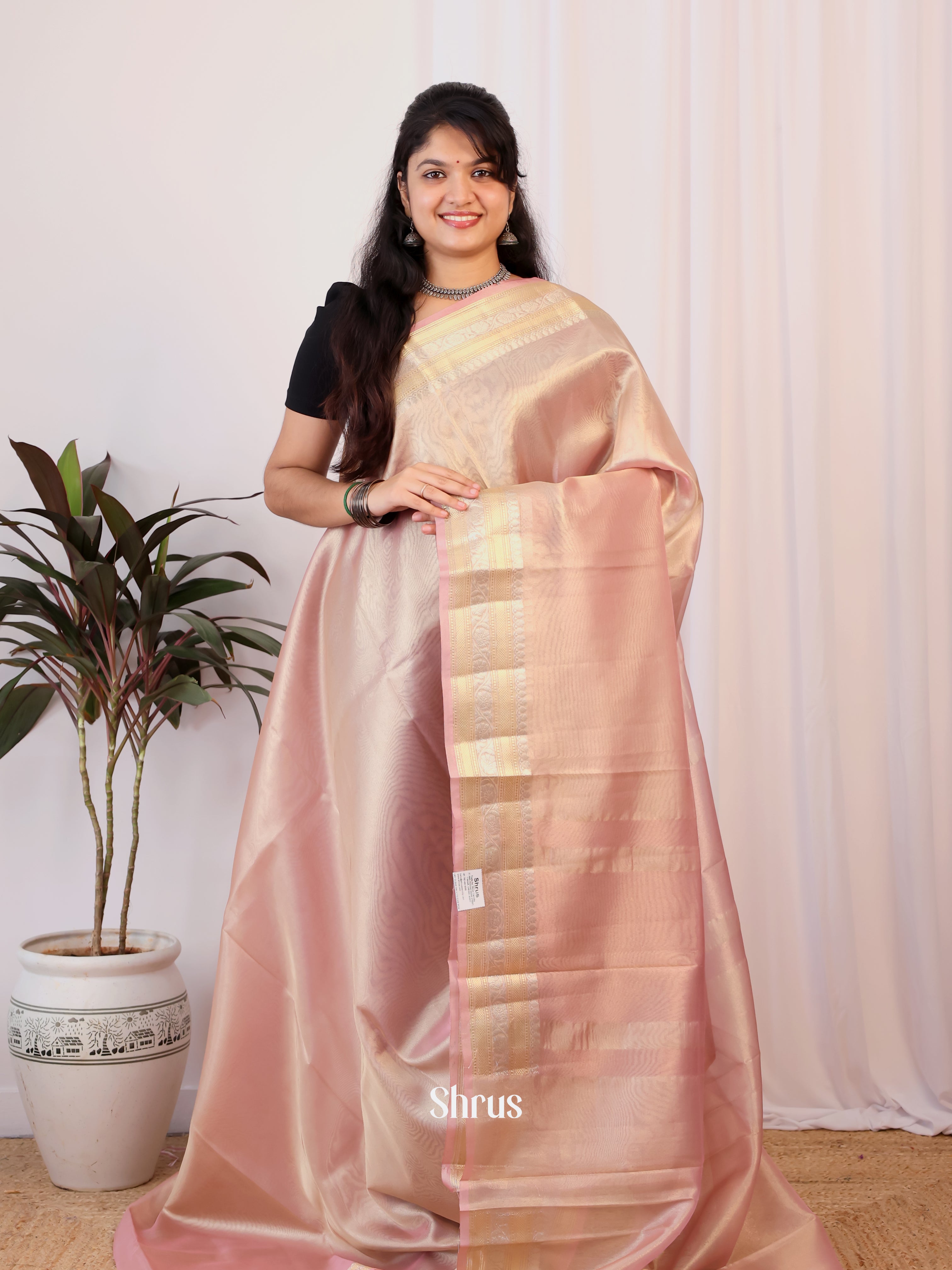 Pink - Semi Tissue Saree - Shop on Shrus.com