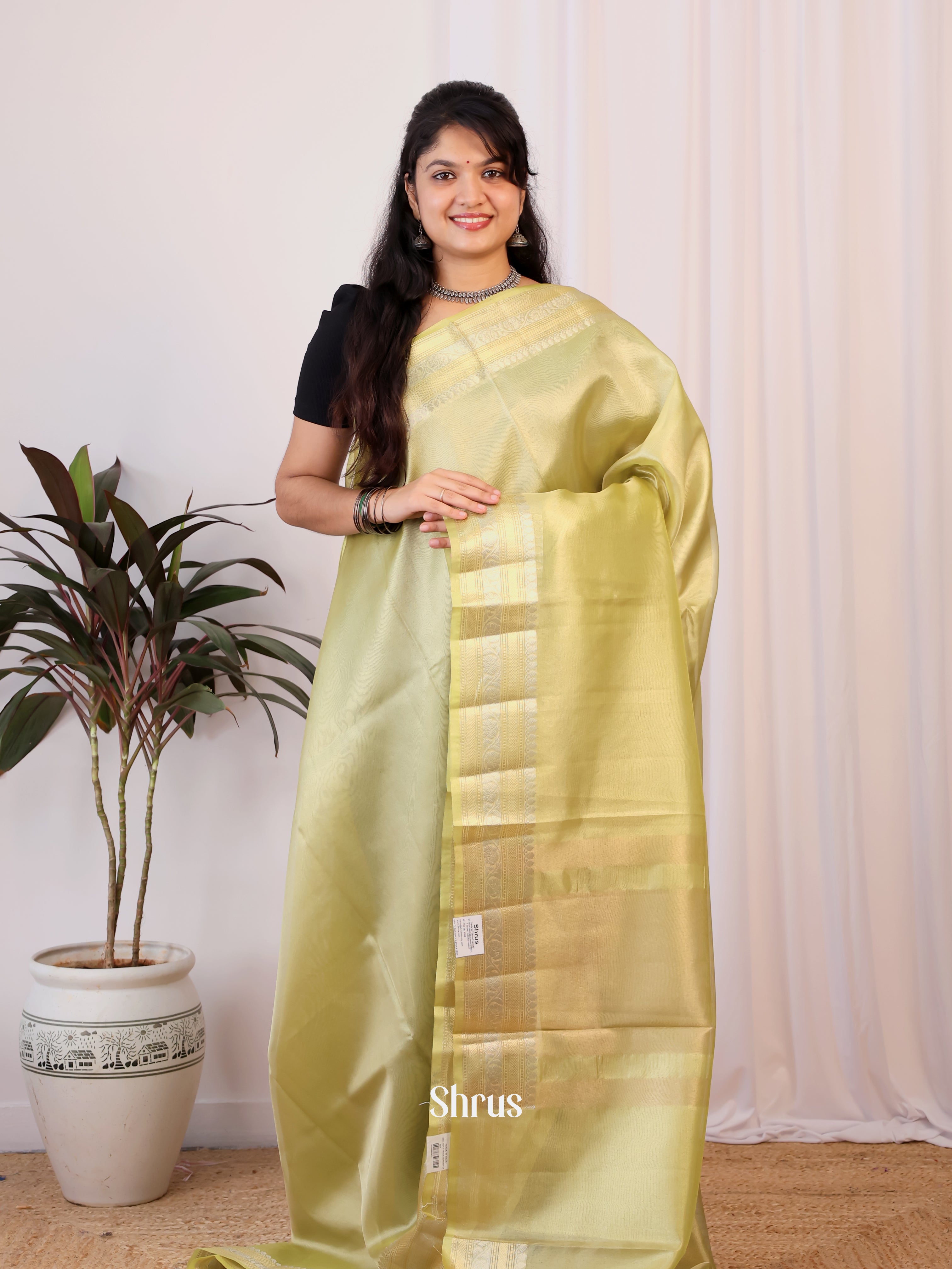 Green - Semi Tissue Saree - Shop on Shrus.com