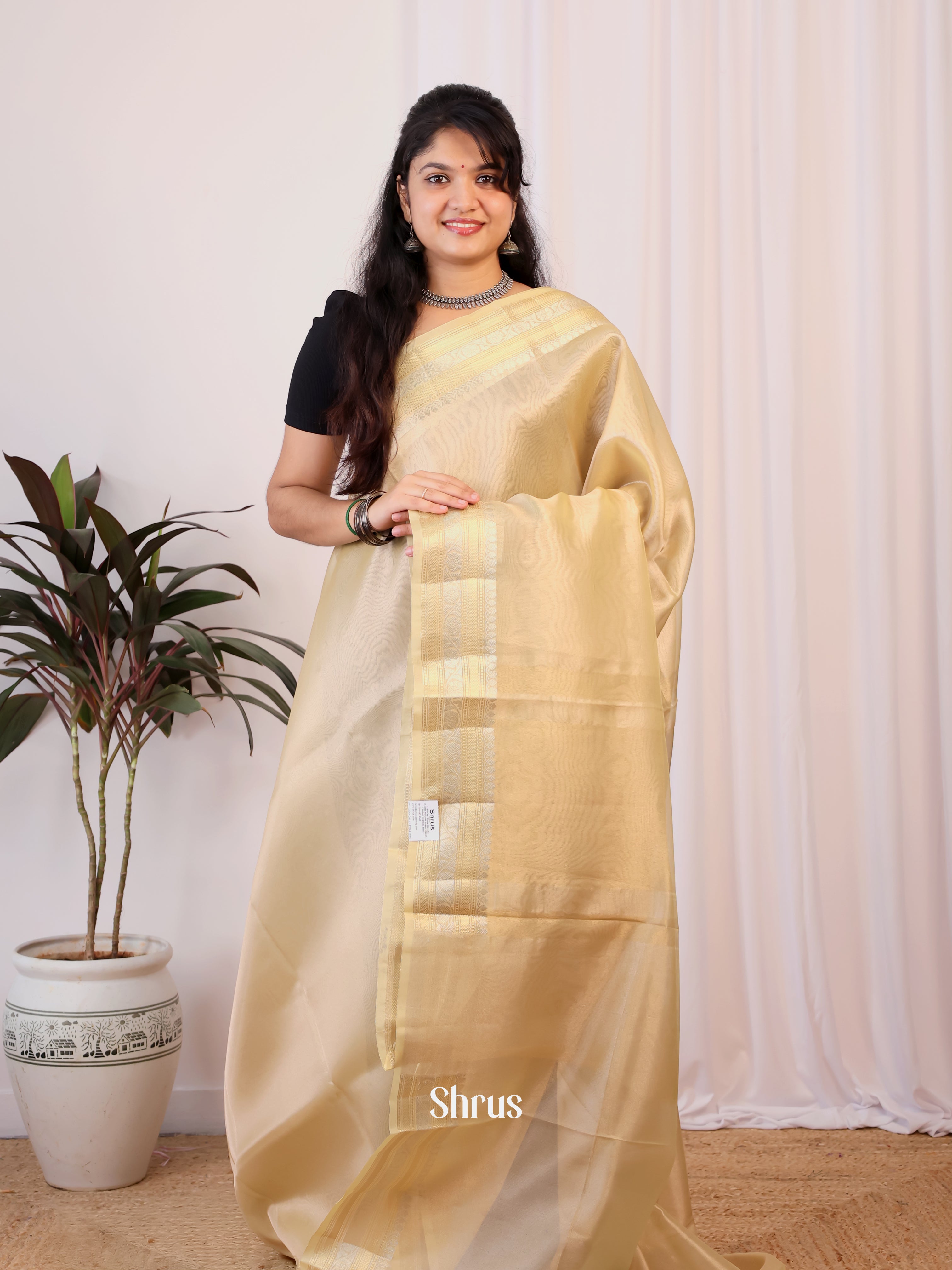 Gold - Semi Tissue Saree - Shop on Shrus.com