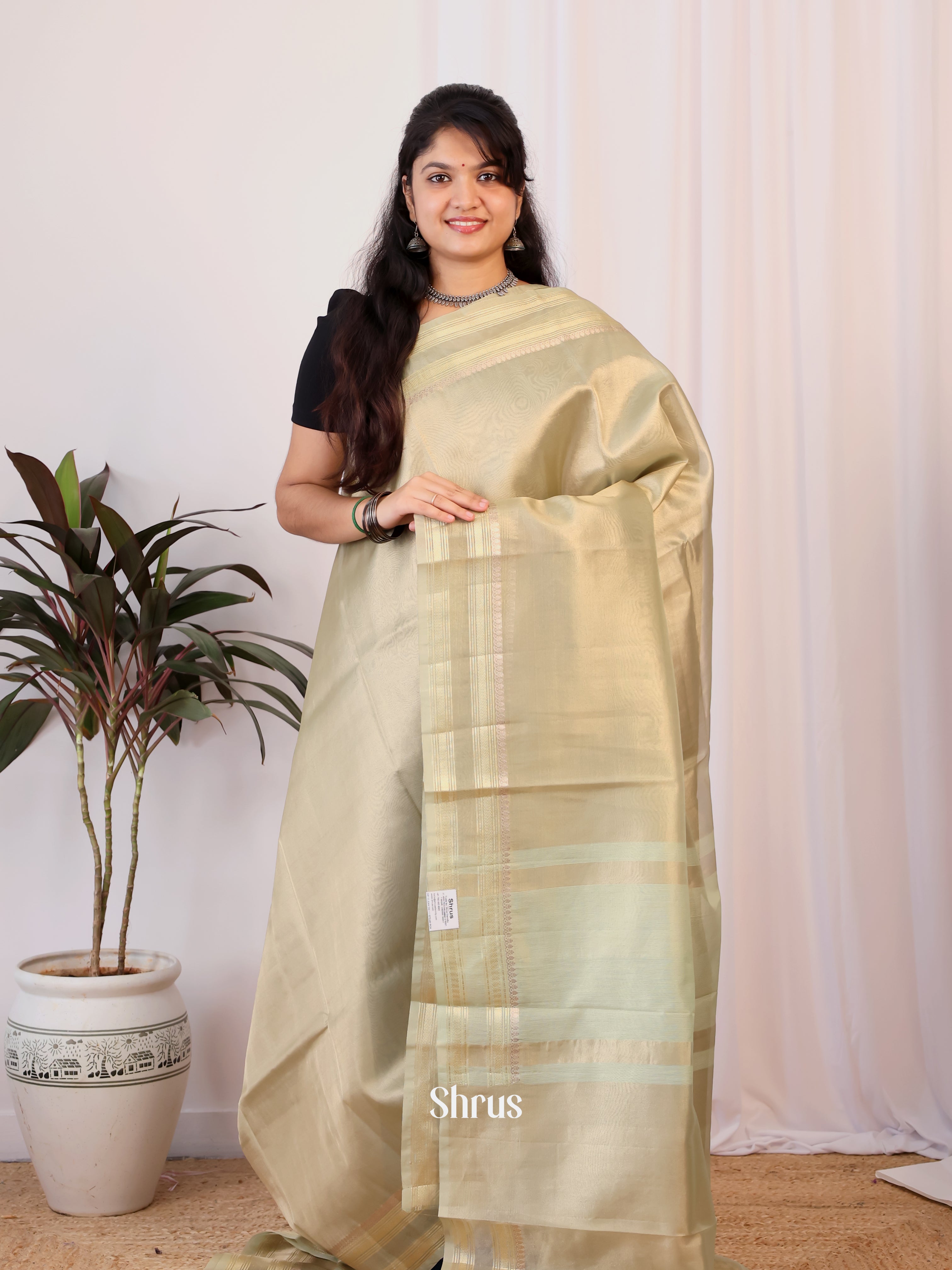 Pastel Green - Semi Tissue Saree - Shop on Shrus.com