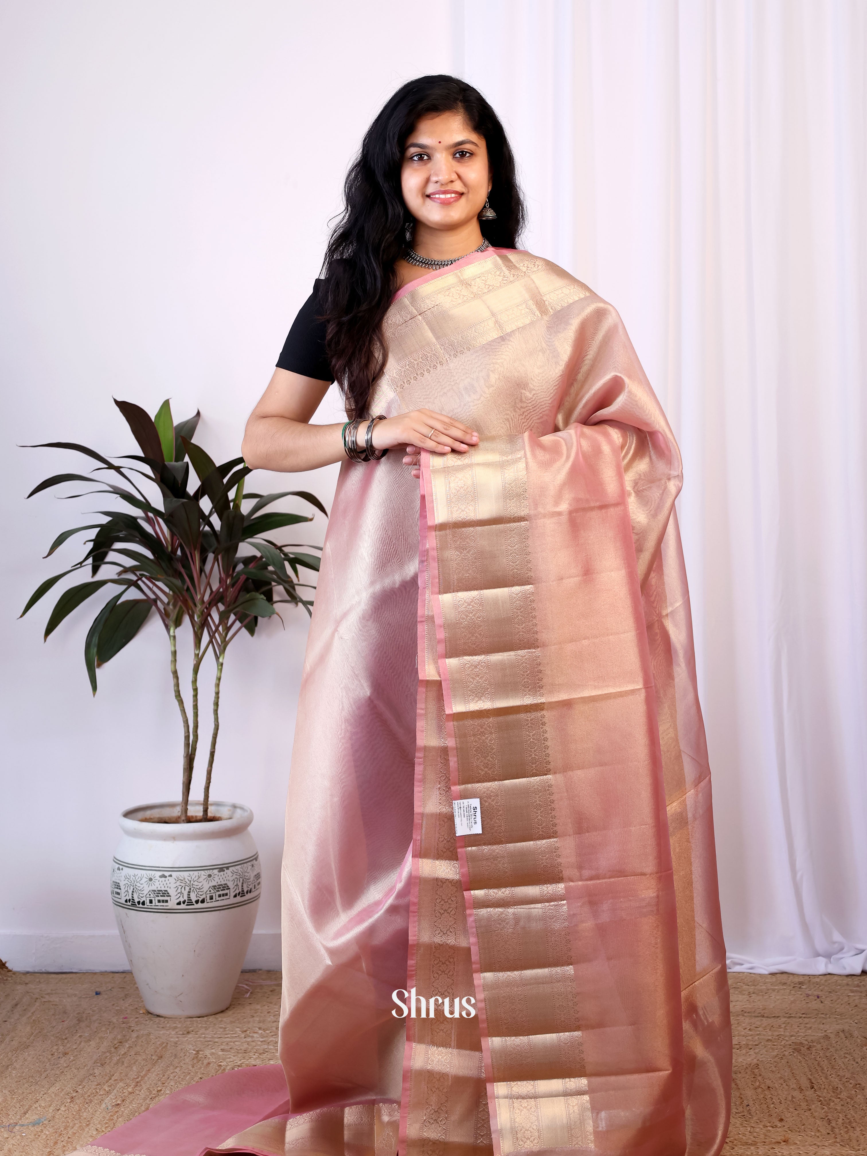Pink - Semi Tissue Saree - Shop on Shrus.com