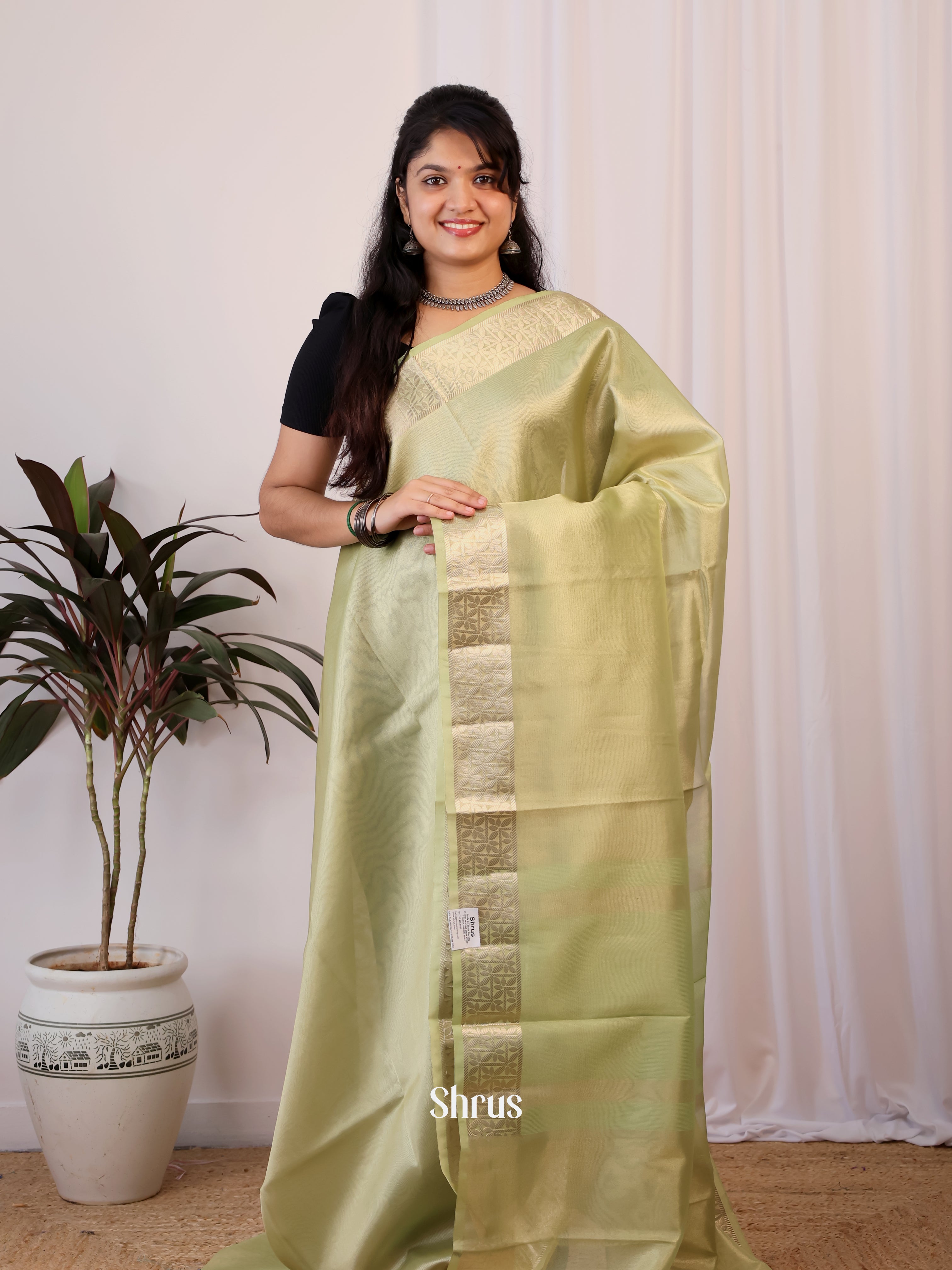 Green - Semi Tissue Saree - Shop on Shrus.com
