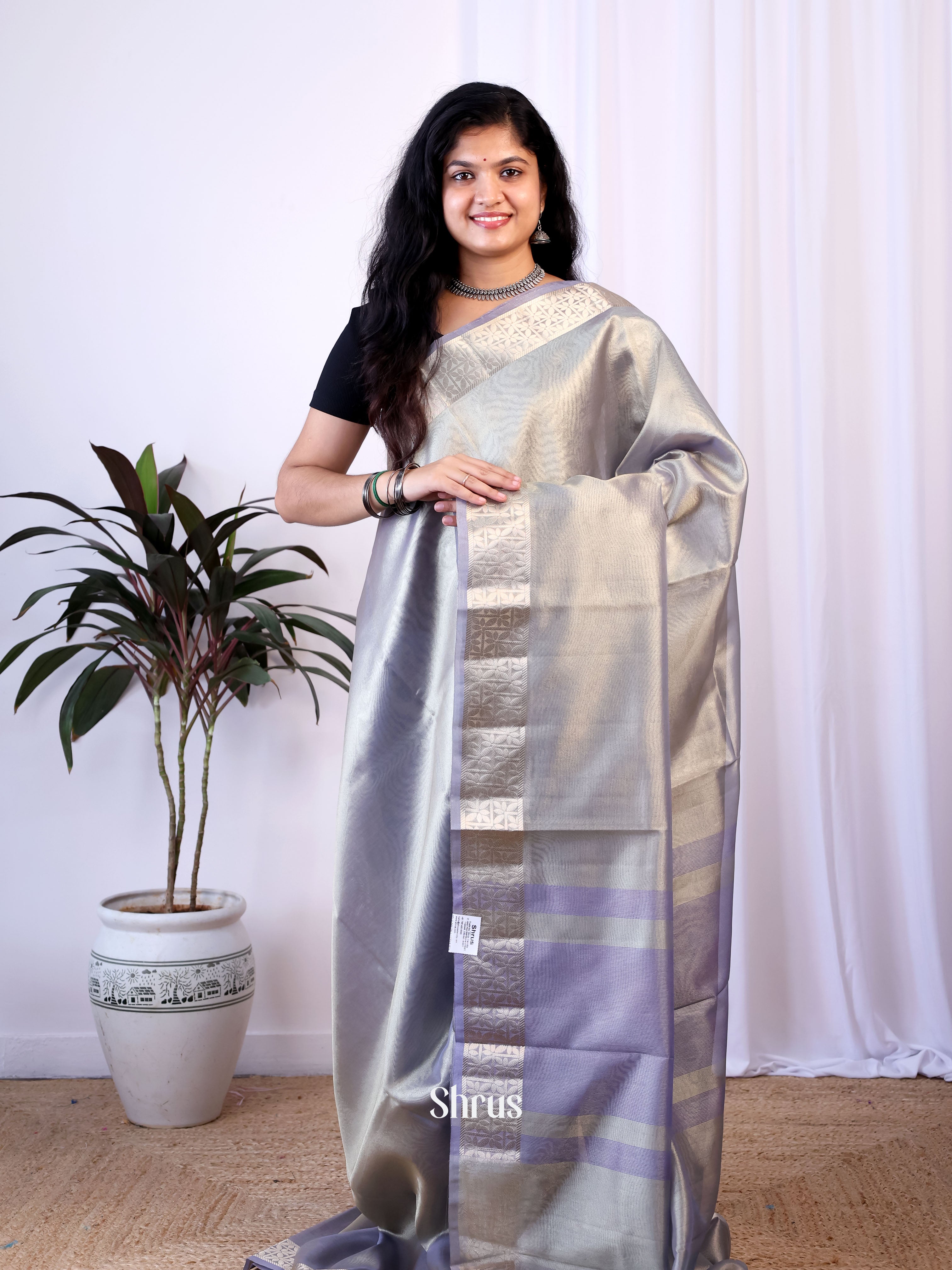 Grey- Semi Tissue Saree - Shop on Shrus.com