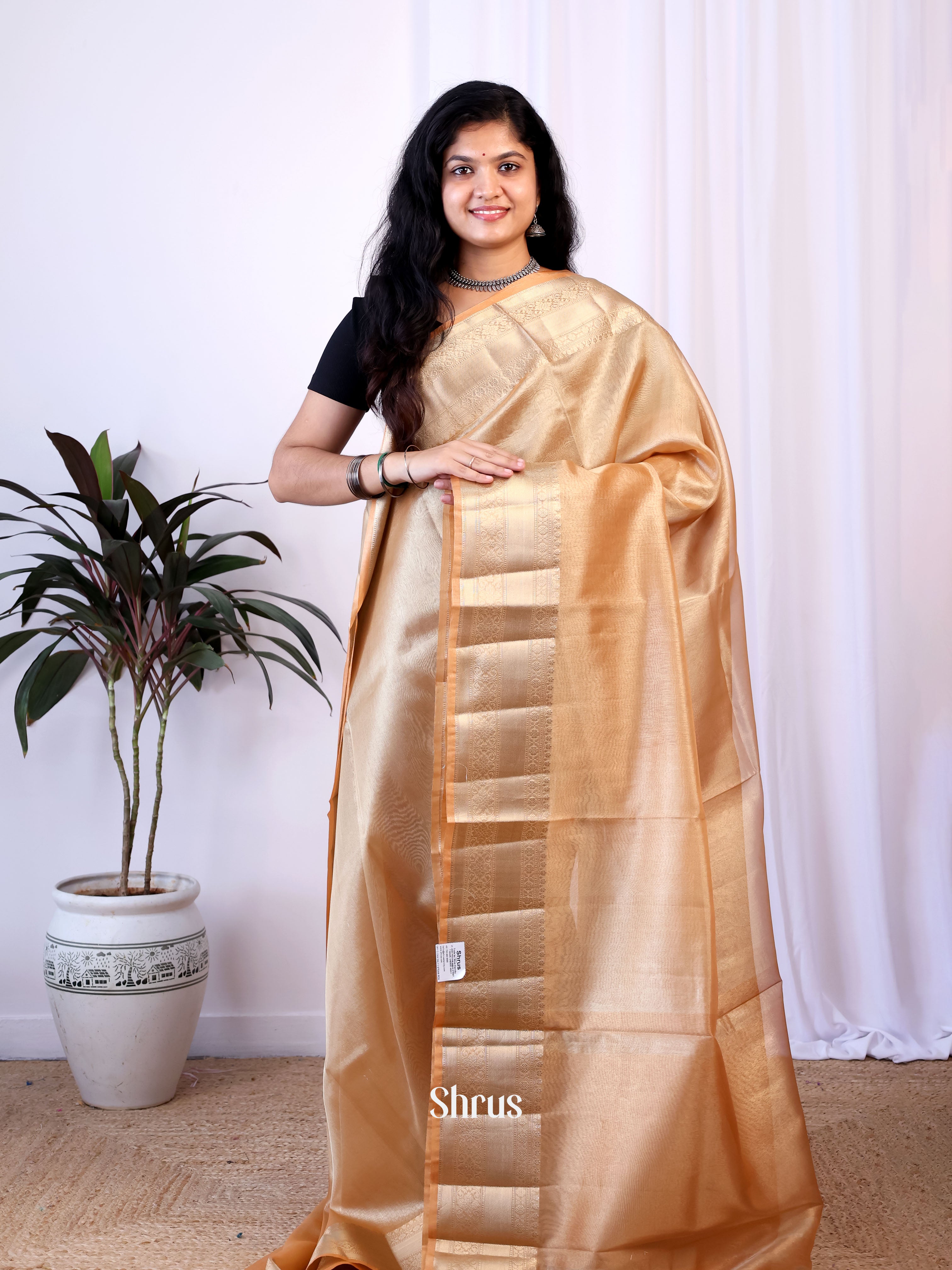 Peach - Semi Tissue Saree - Shop on Shrus.com