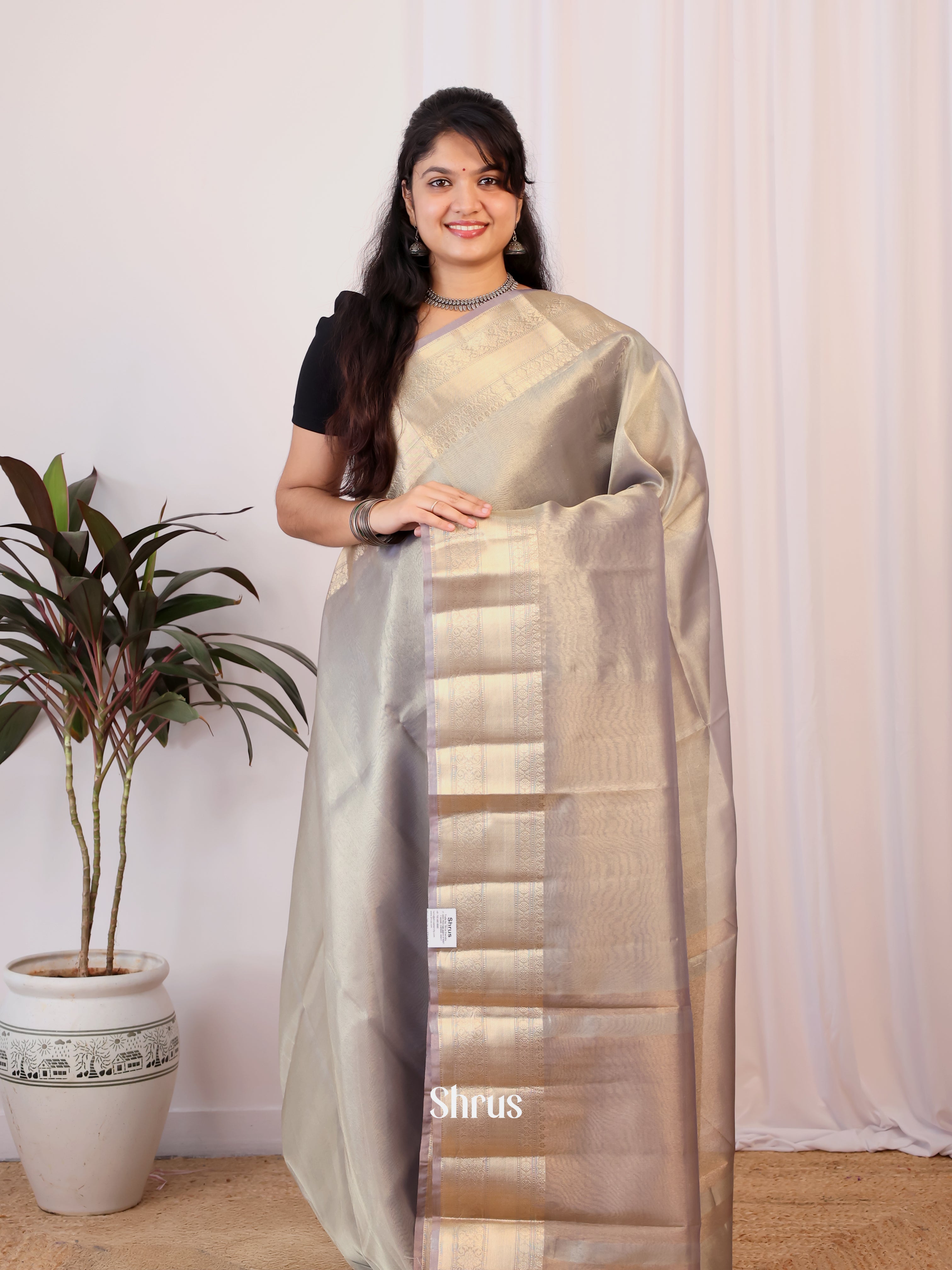 Grey - Semi Tissue Saree - Shop on Shrus.com