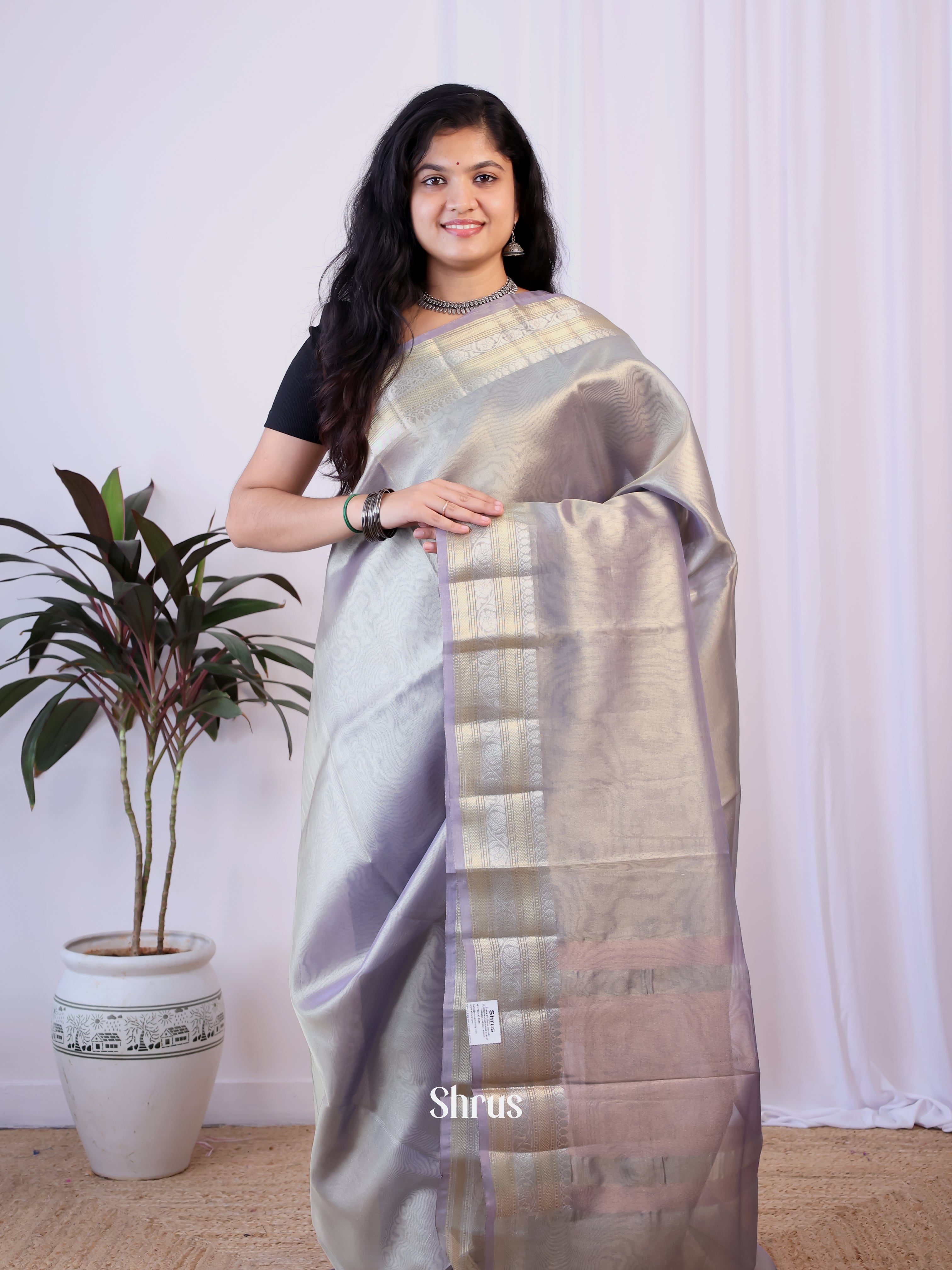 Purple - Semi Tissue Saree - Shop on Shrus.com