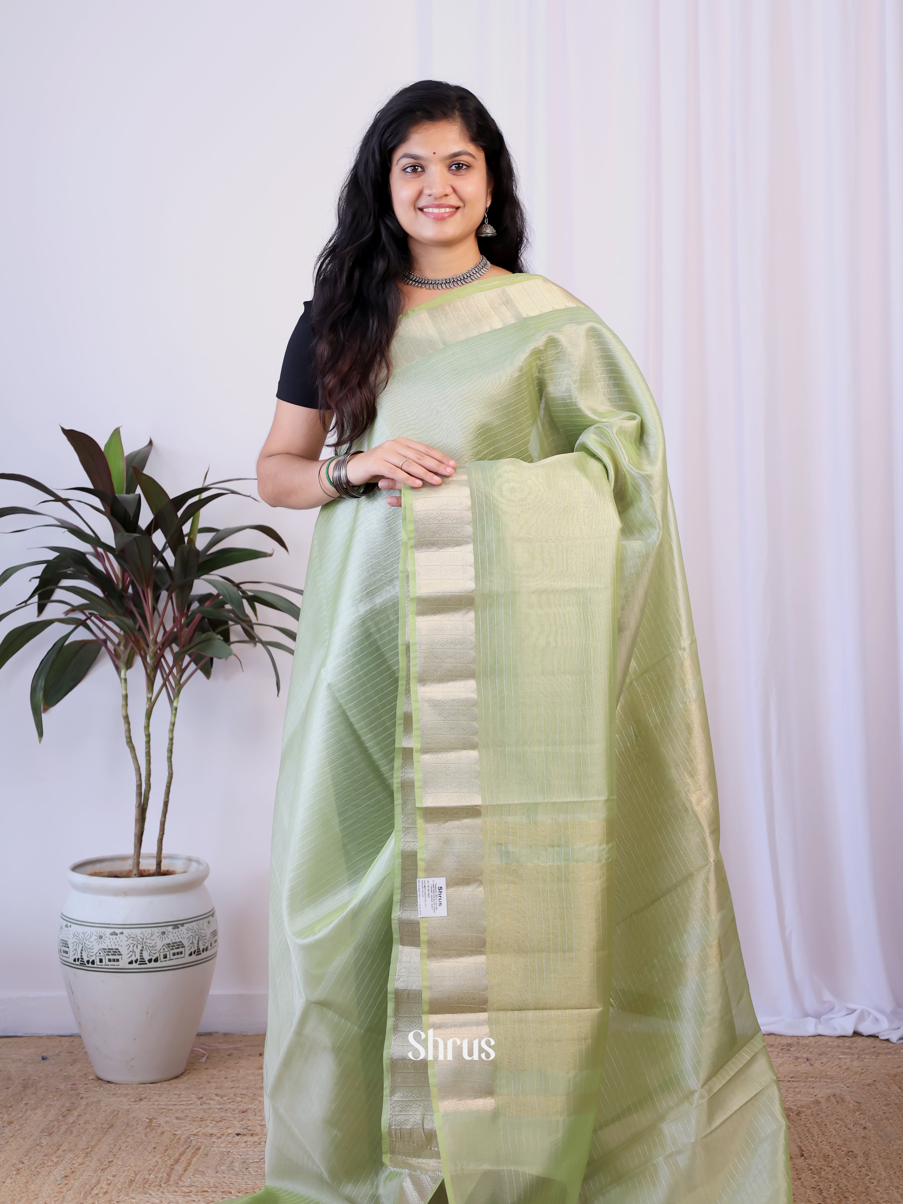 Green - Semi Tissue Saree - Shop on Shrus.com