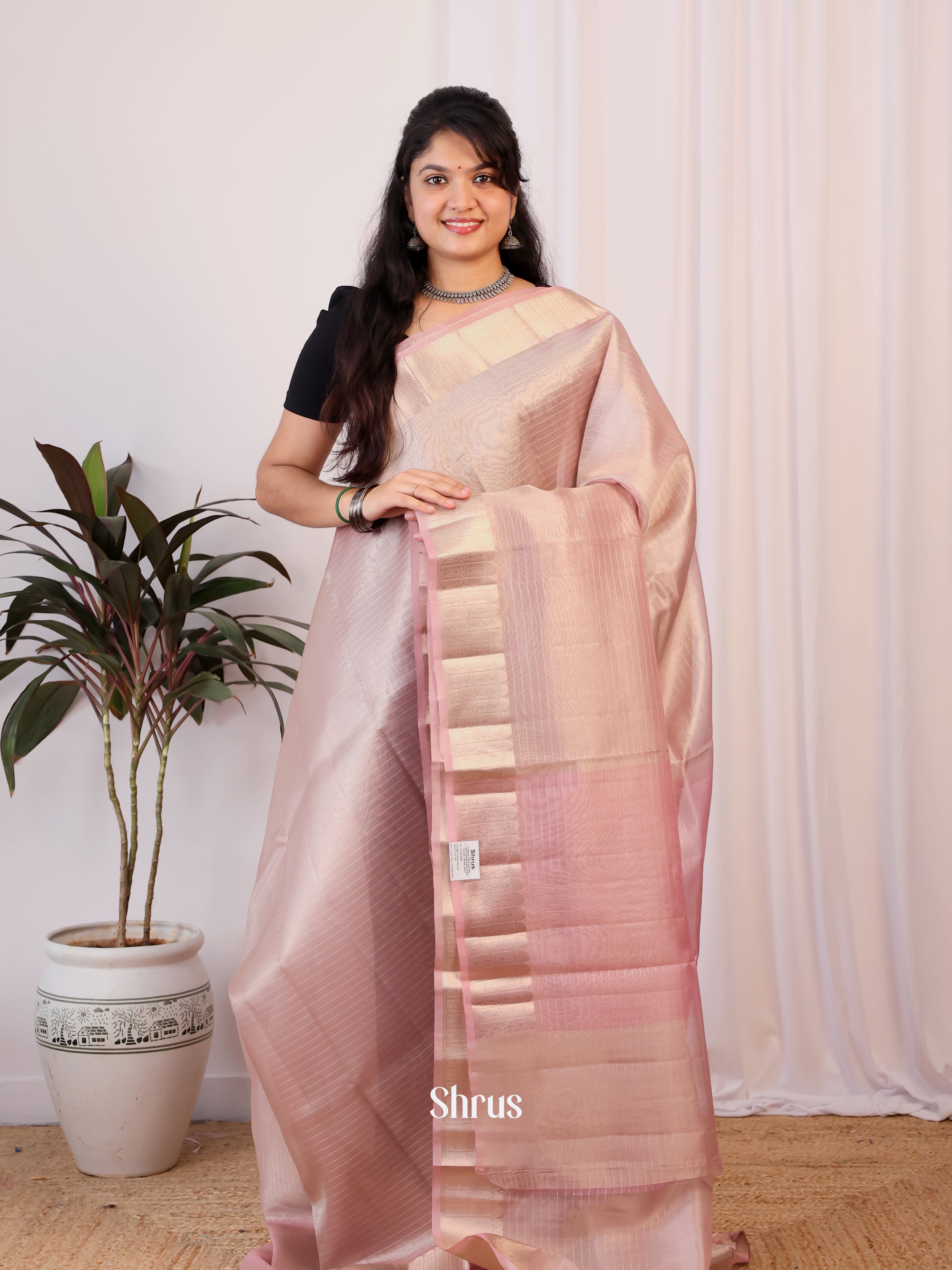 Pink - Semi Tissue Saree - Shop on Shrus.com
