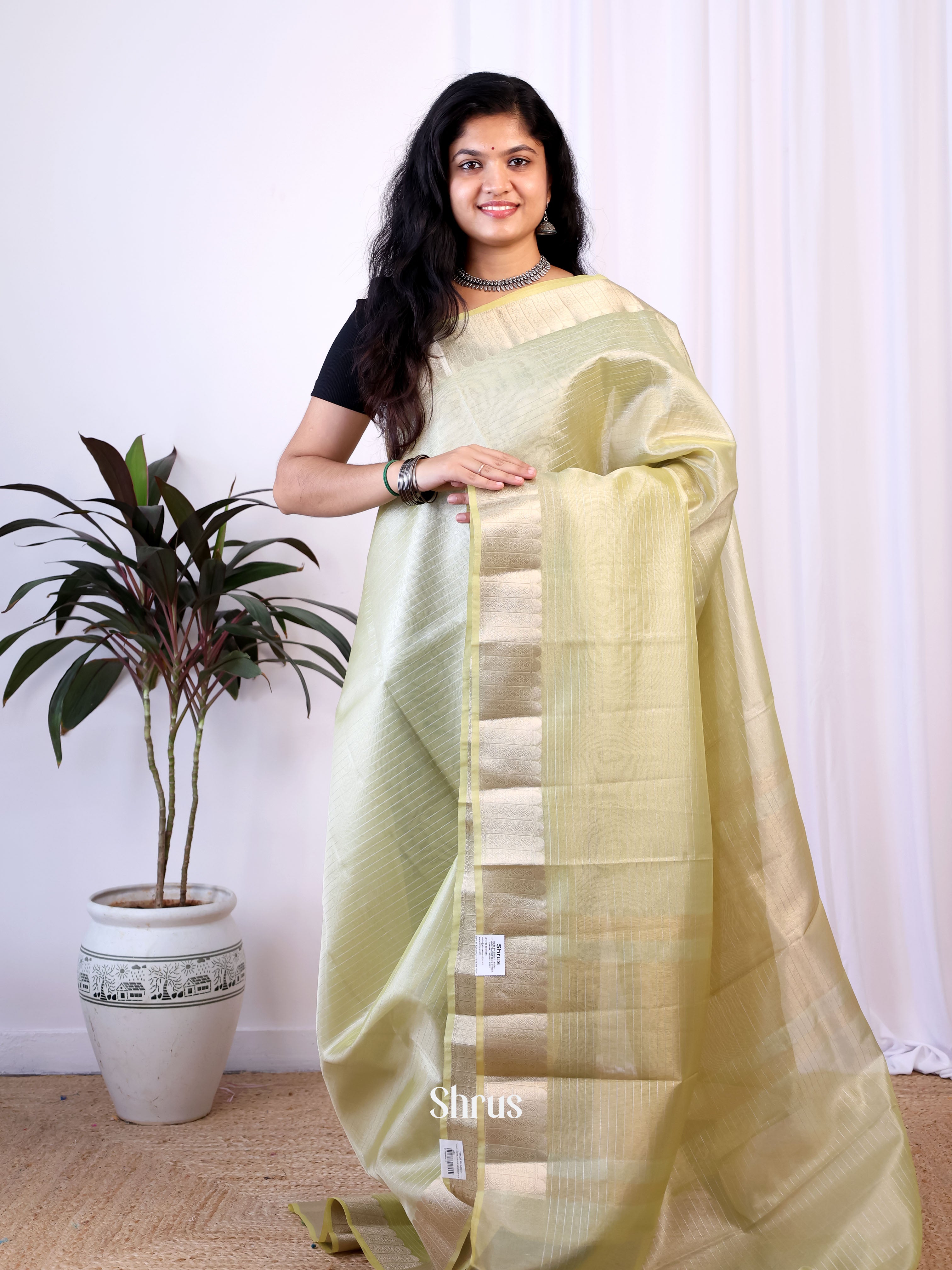 Green - Semi Tissue Saree - Shop on Shrus.com