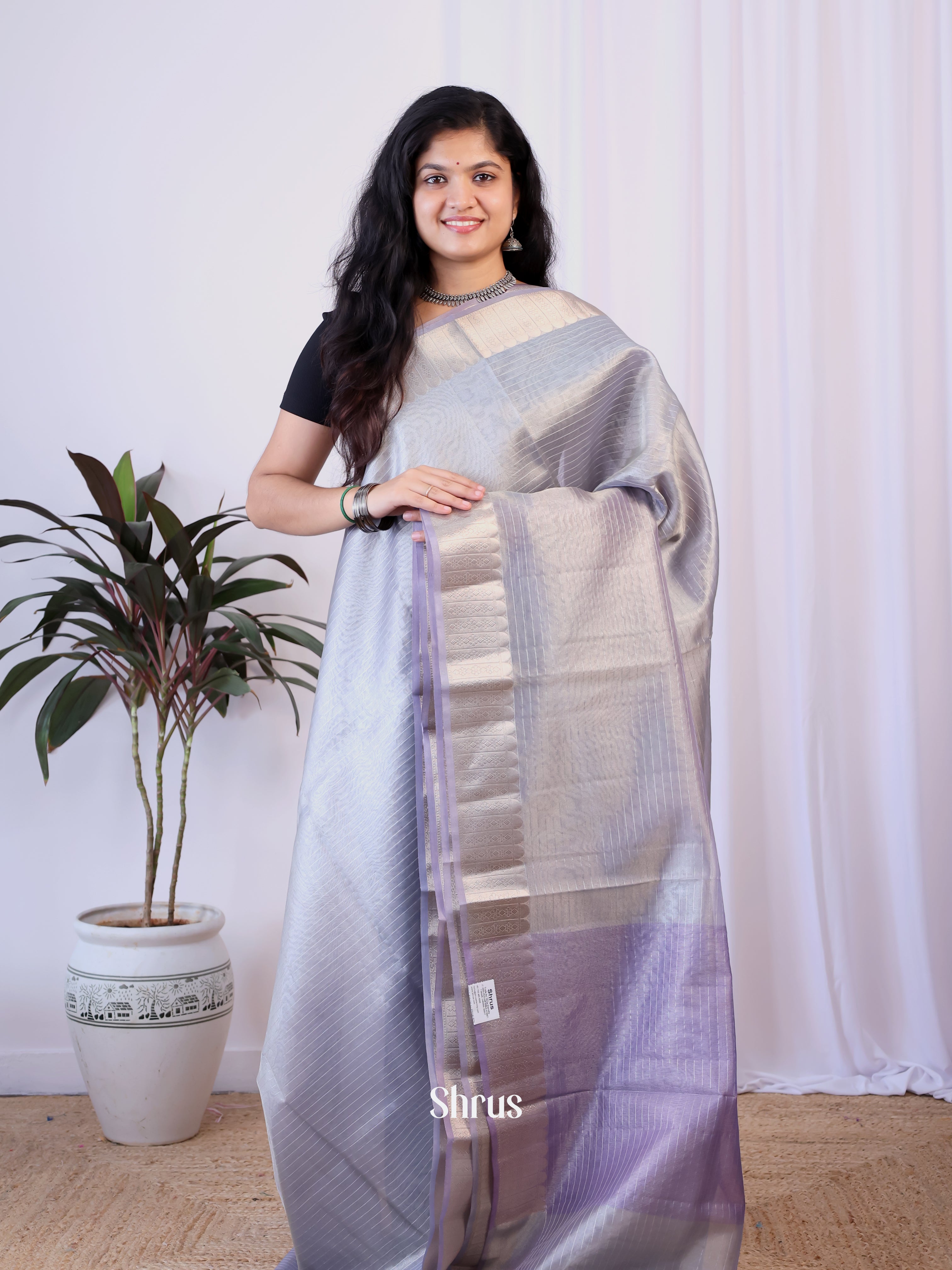 Purple- Semi Tissue Saree - Shop on Shrus.com