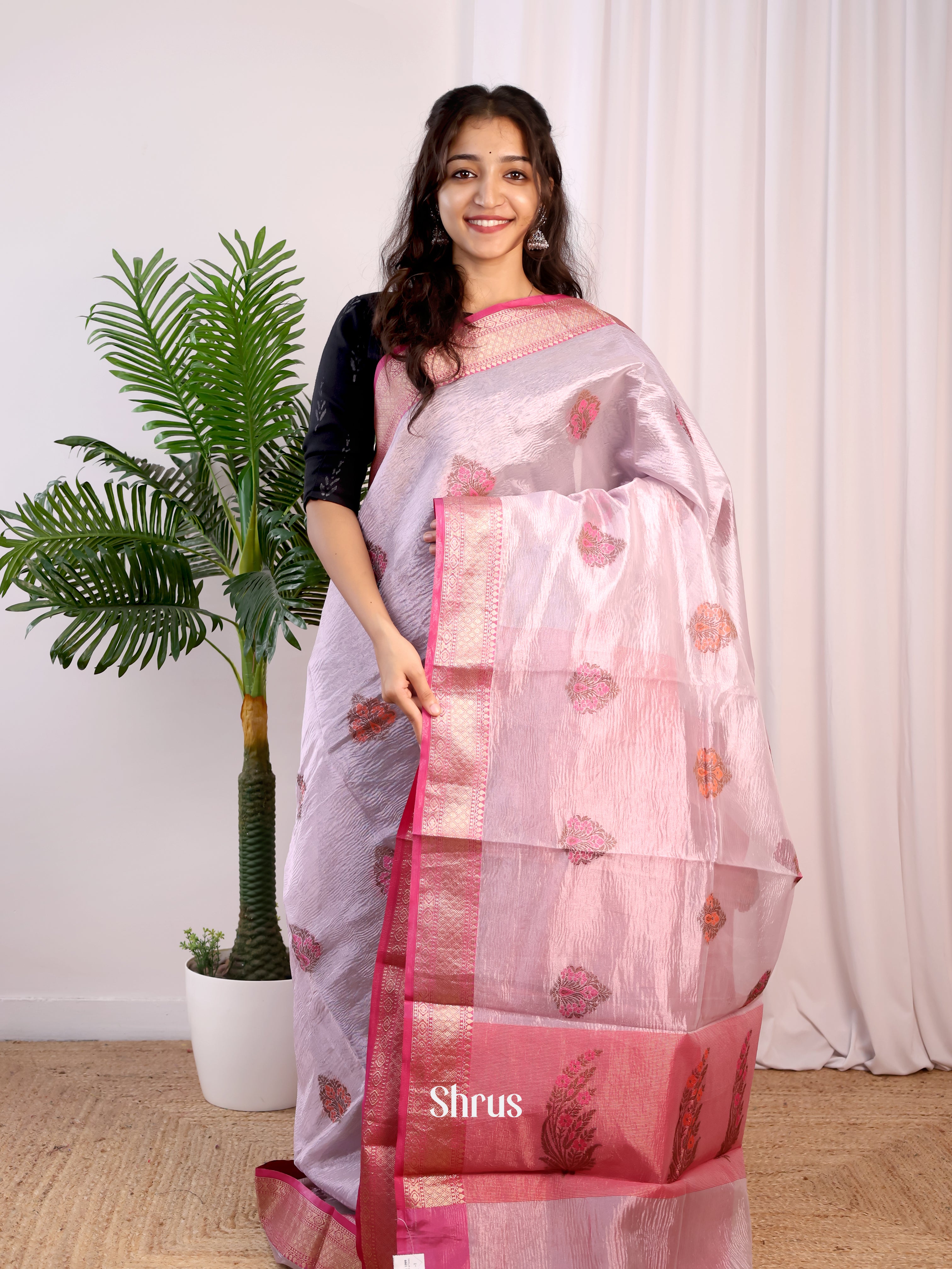 Pink - Semi Banarasi Saree - Shop on Shrus.com