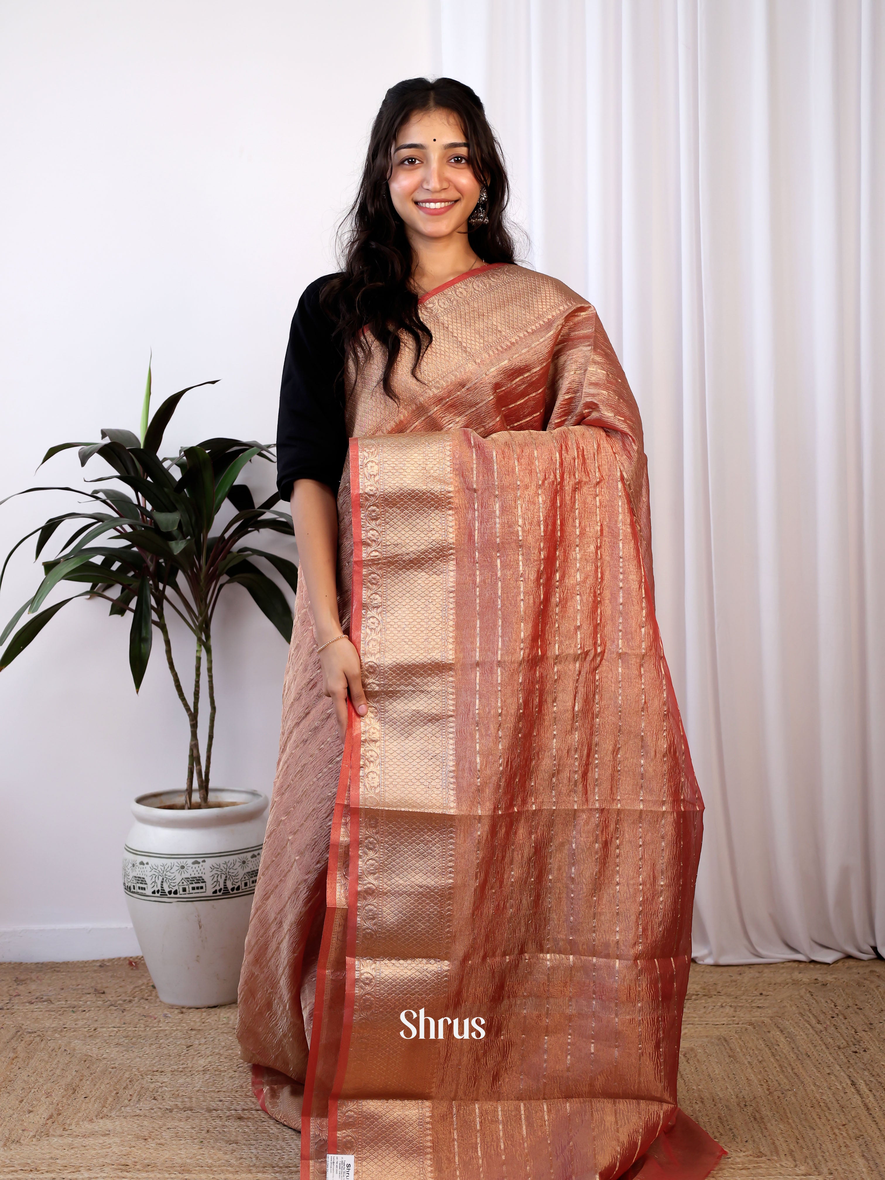 Red - Bamboo silk Saree - Shop on Shrus.com