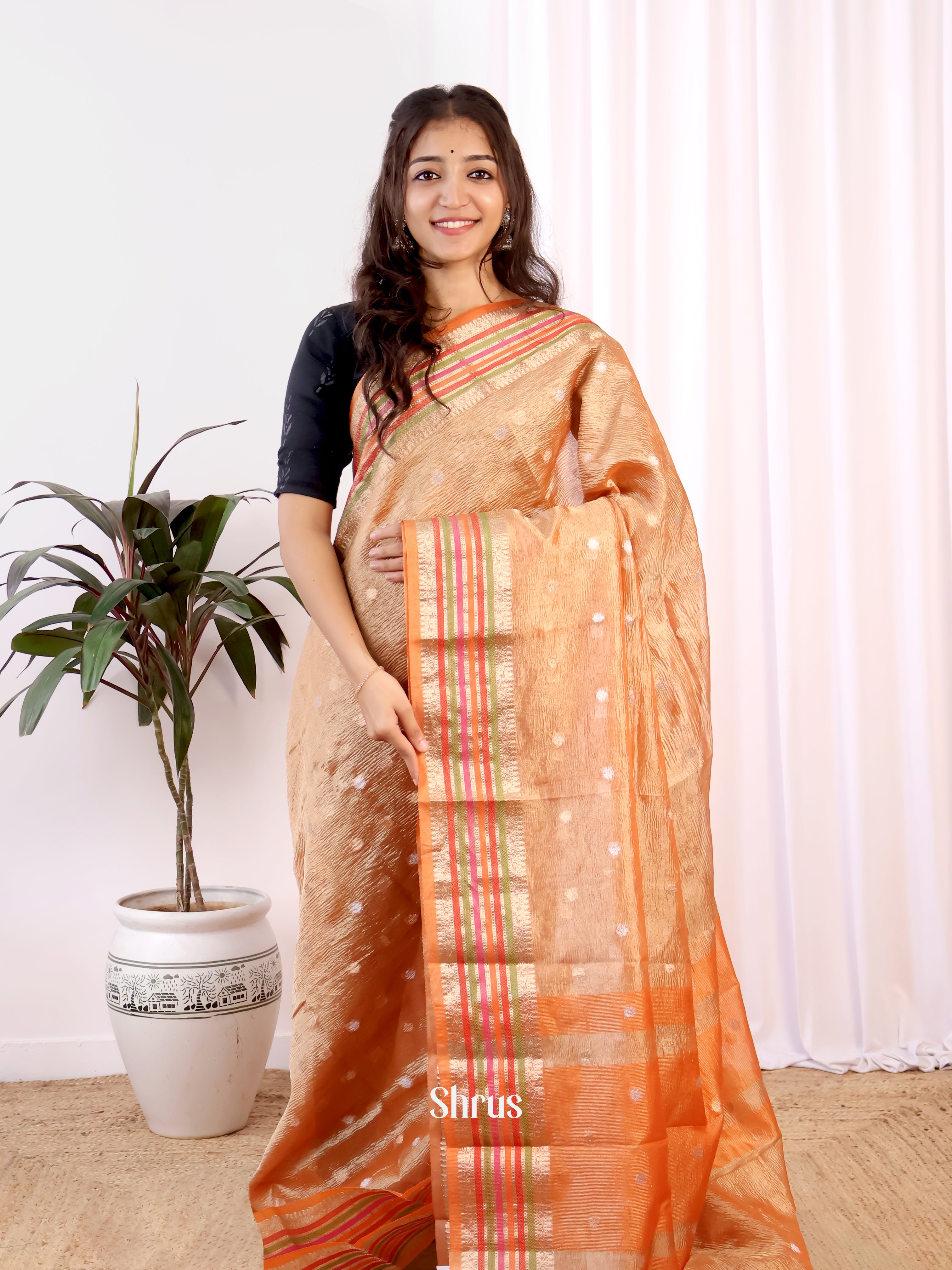 Golden - Bamboo silk Saree - Shop on Shrus.com