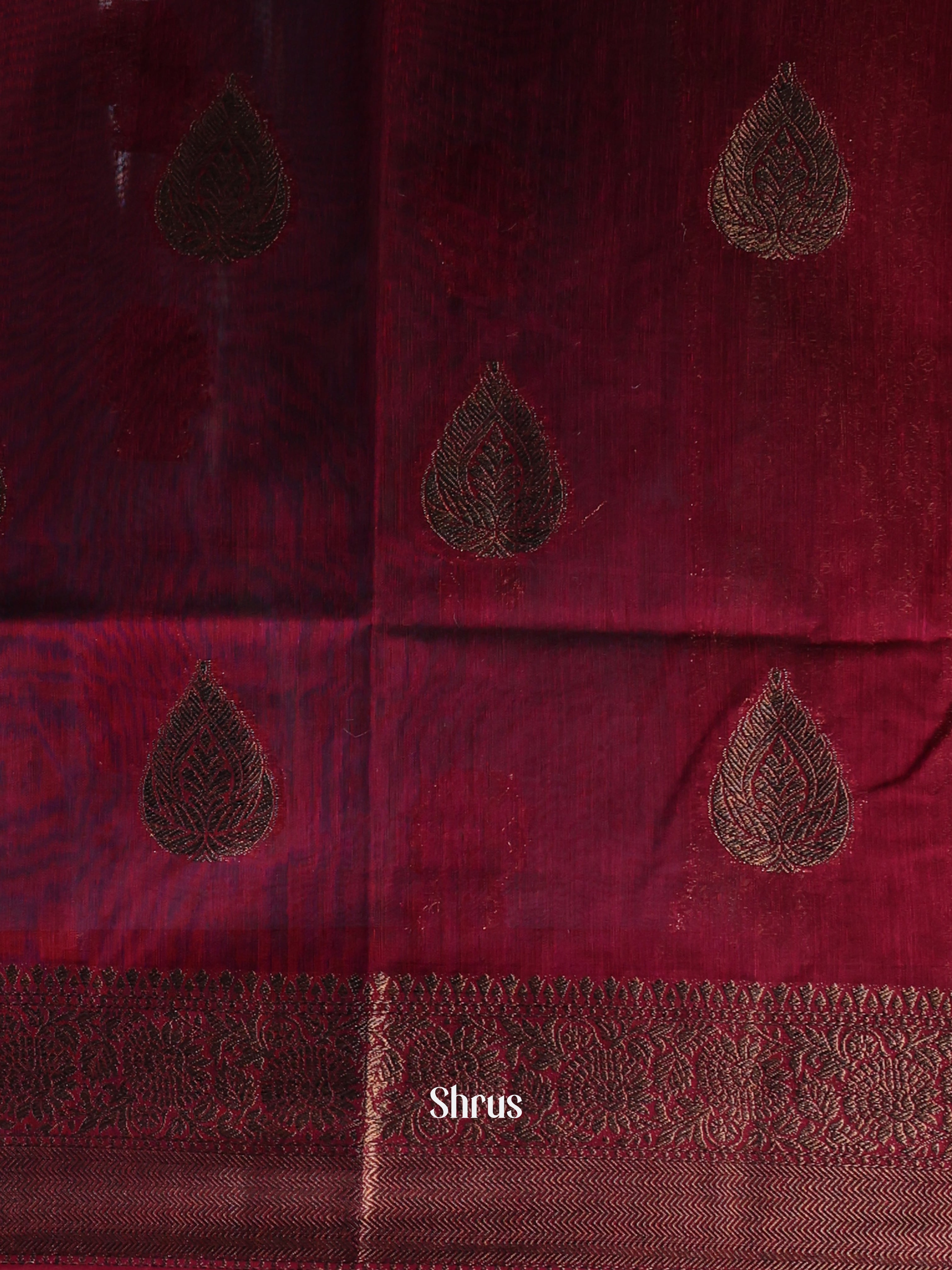 Blue & Maroon - Semi Jute Saree - Shop on Shrus.com