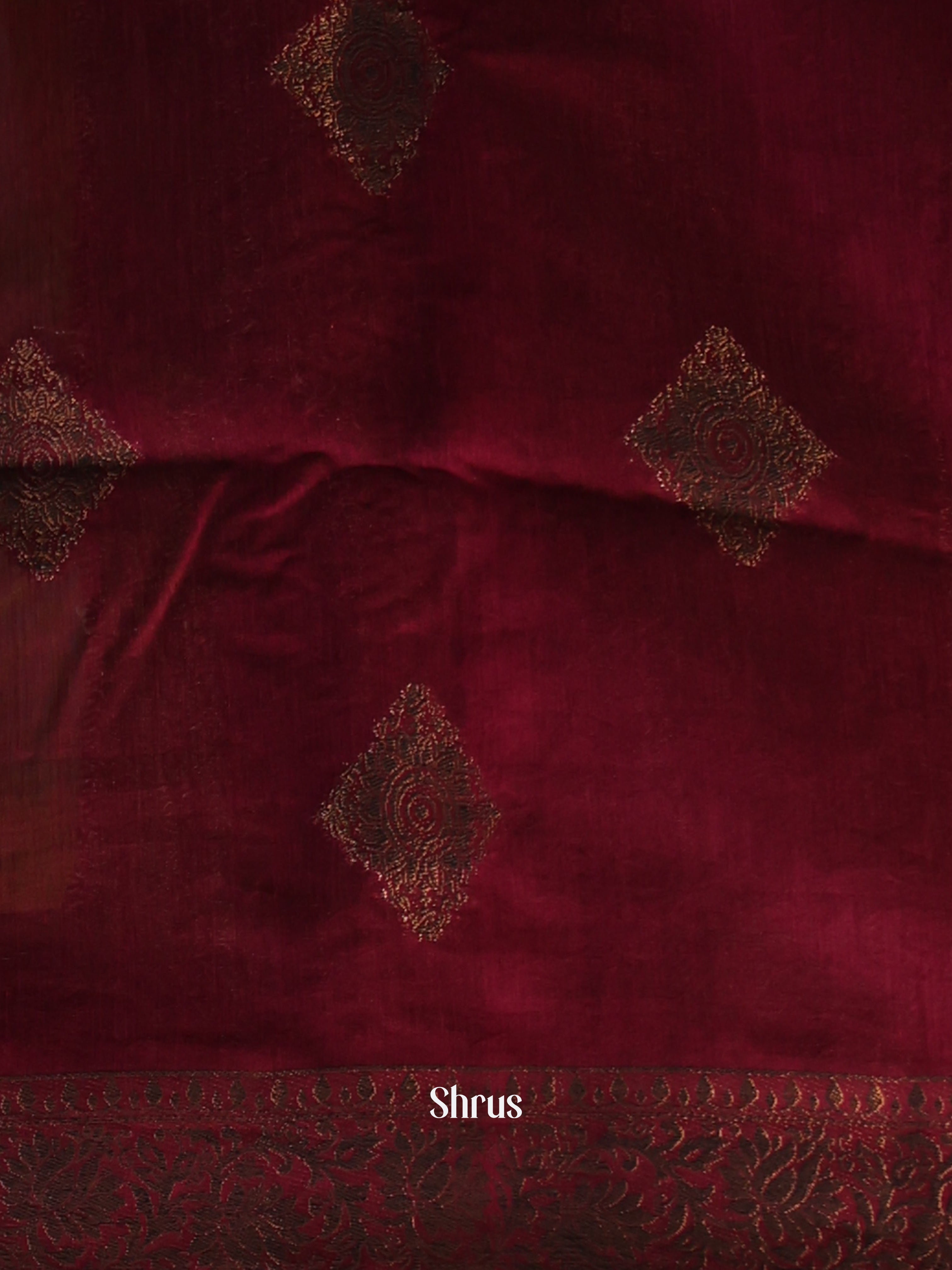 Green & Maroon -Semi Jute Saree - Shop on Shrus.com