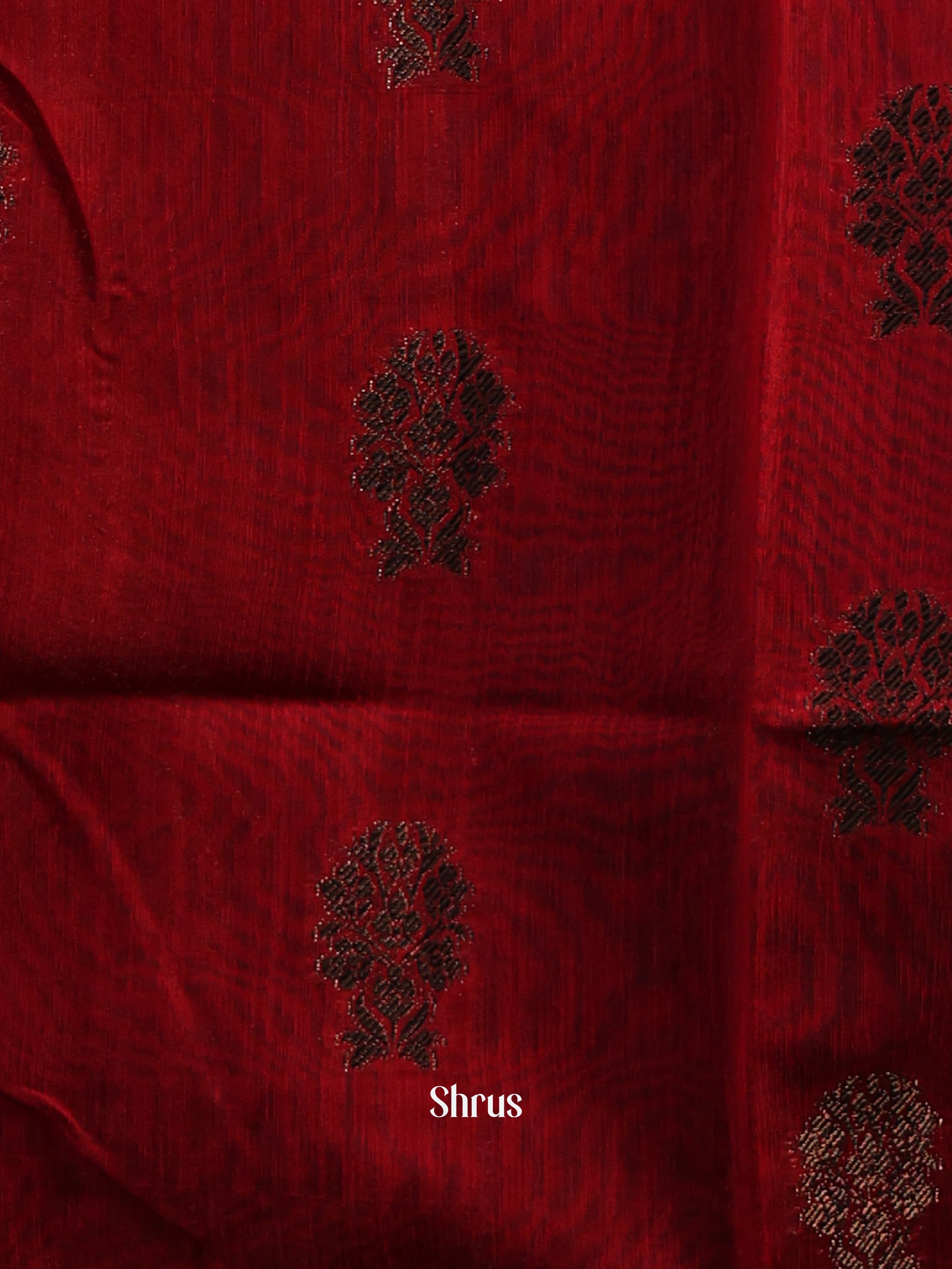 Blue & Maroon - Semi Jute Saree - Shop on Shrus.com