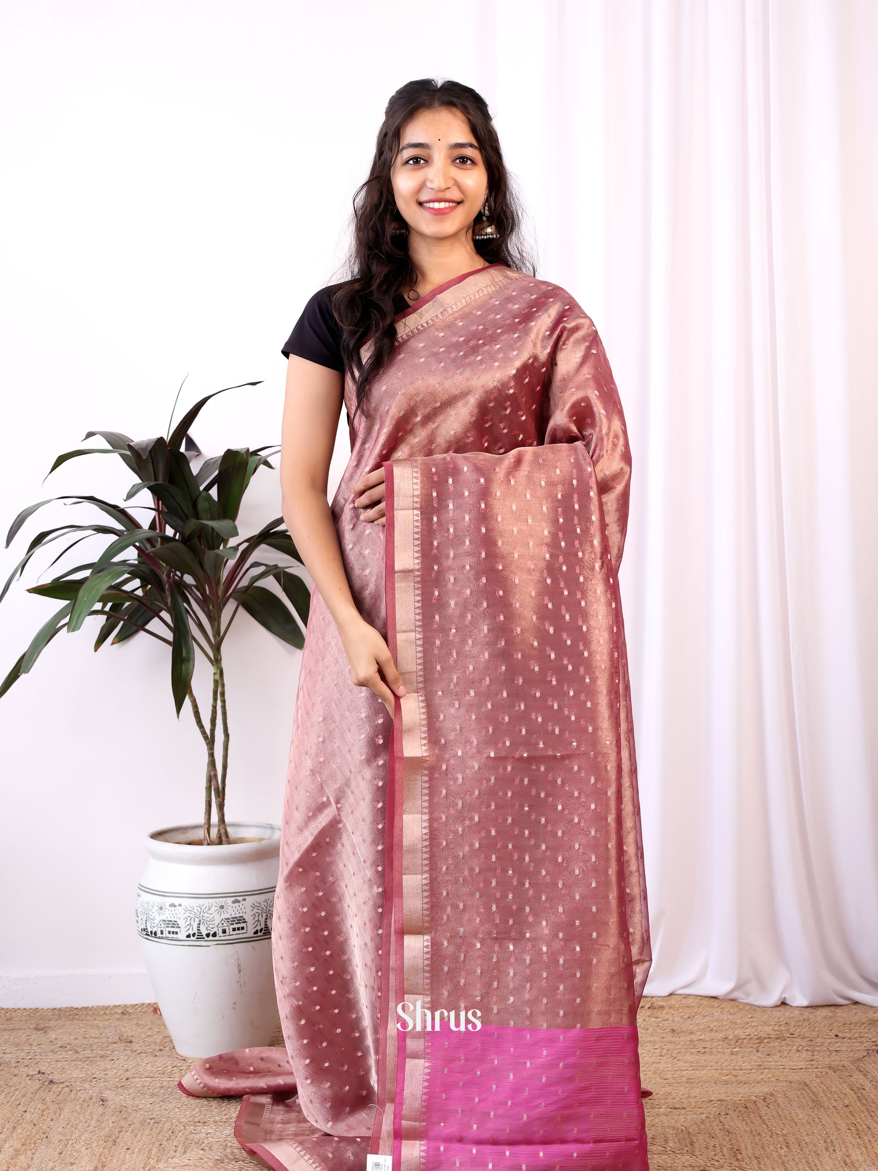 Pink - Semi Organza Saree - Shop on Shrus.com