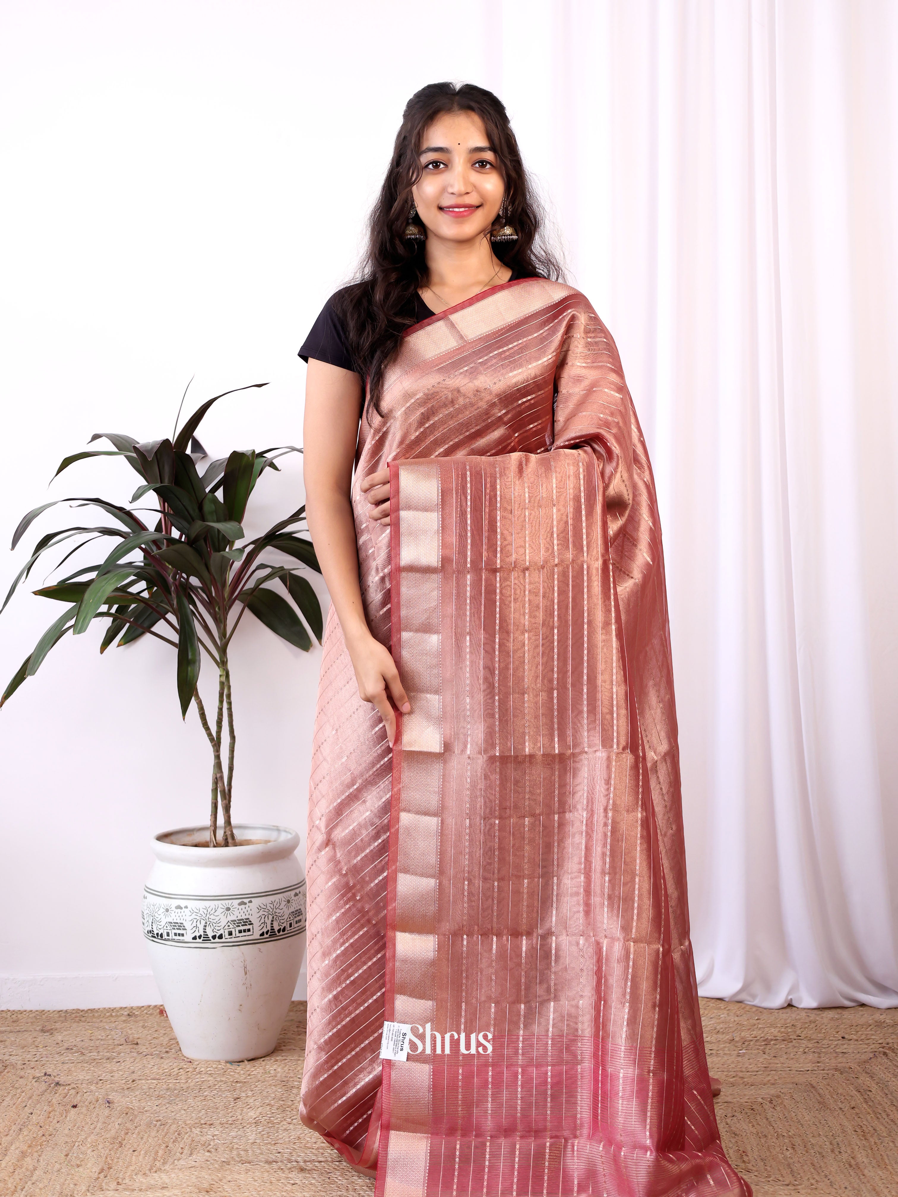 Pink - Semi Organza Saree - Shop on Shrus.com