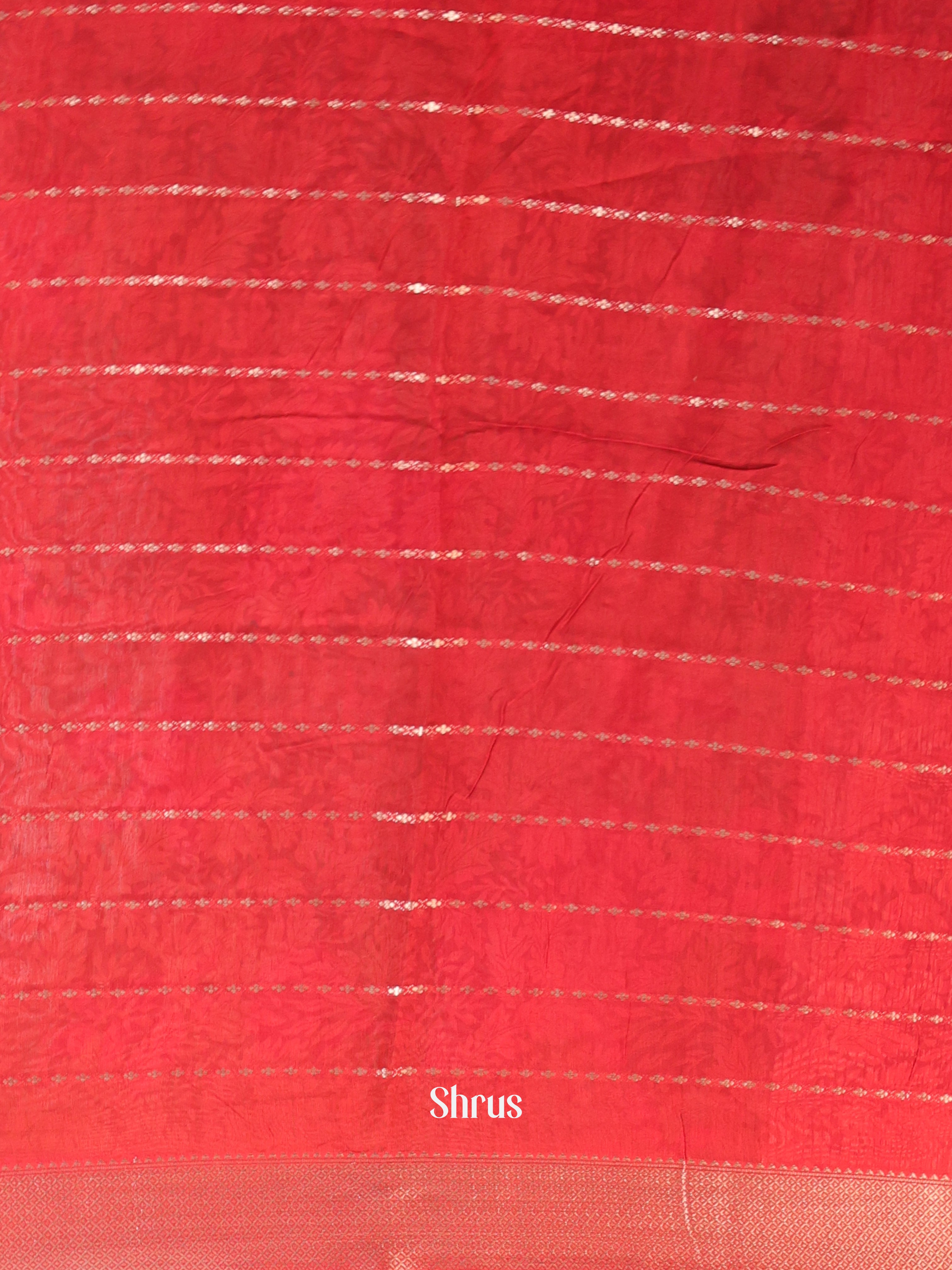 Green & Red - Semi Chanderi Saree - Shop on Shrus.com