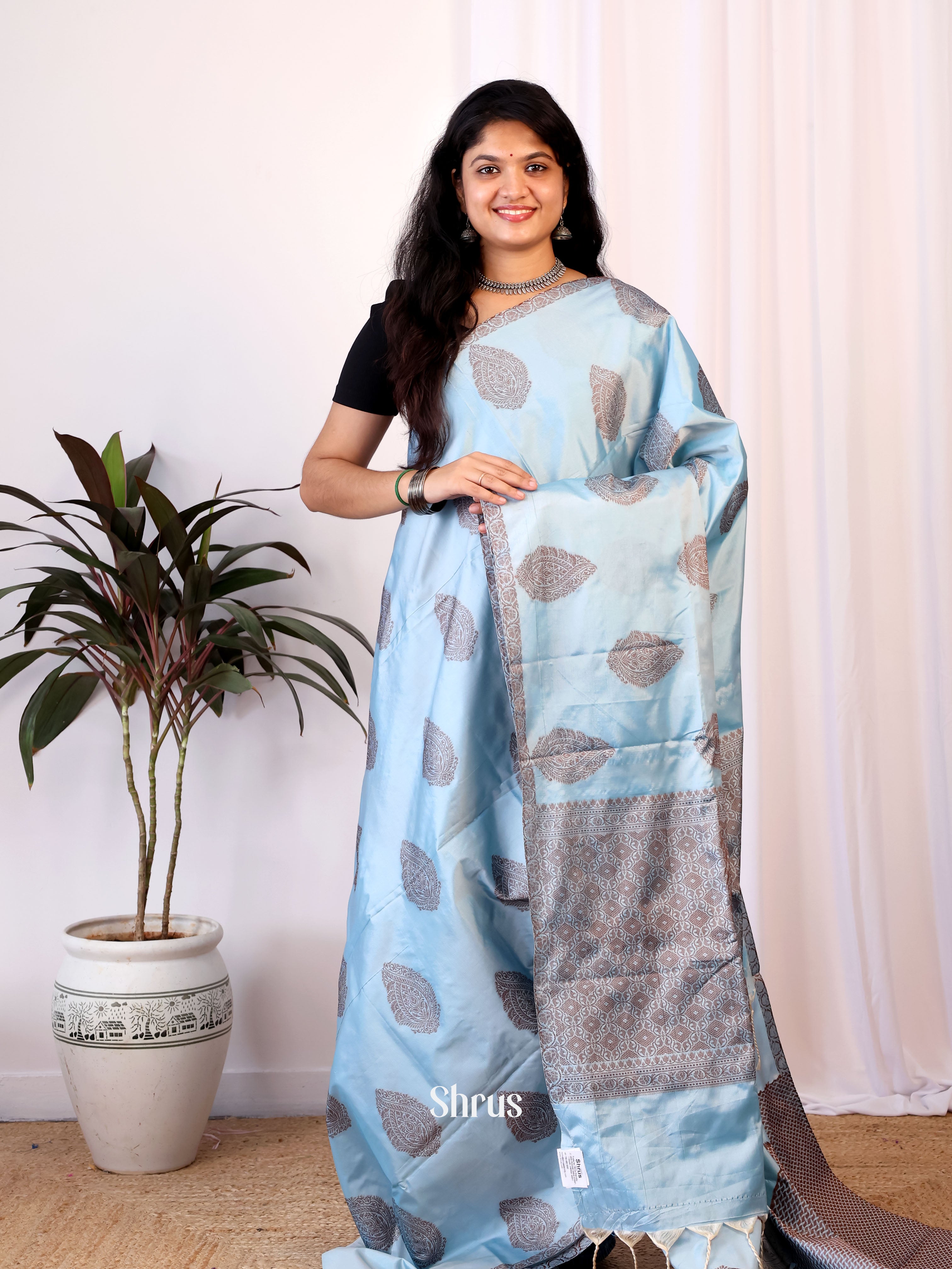 Blue- Semi Softsilk Saree - Shop on Shrus.com