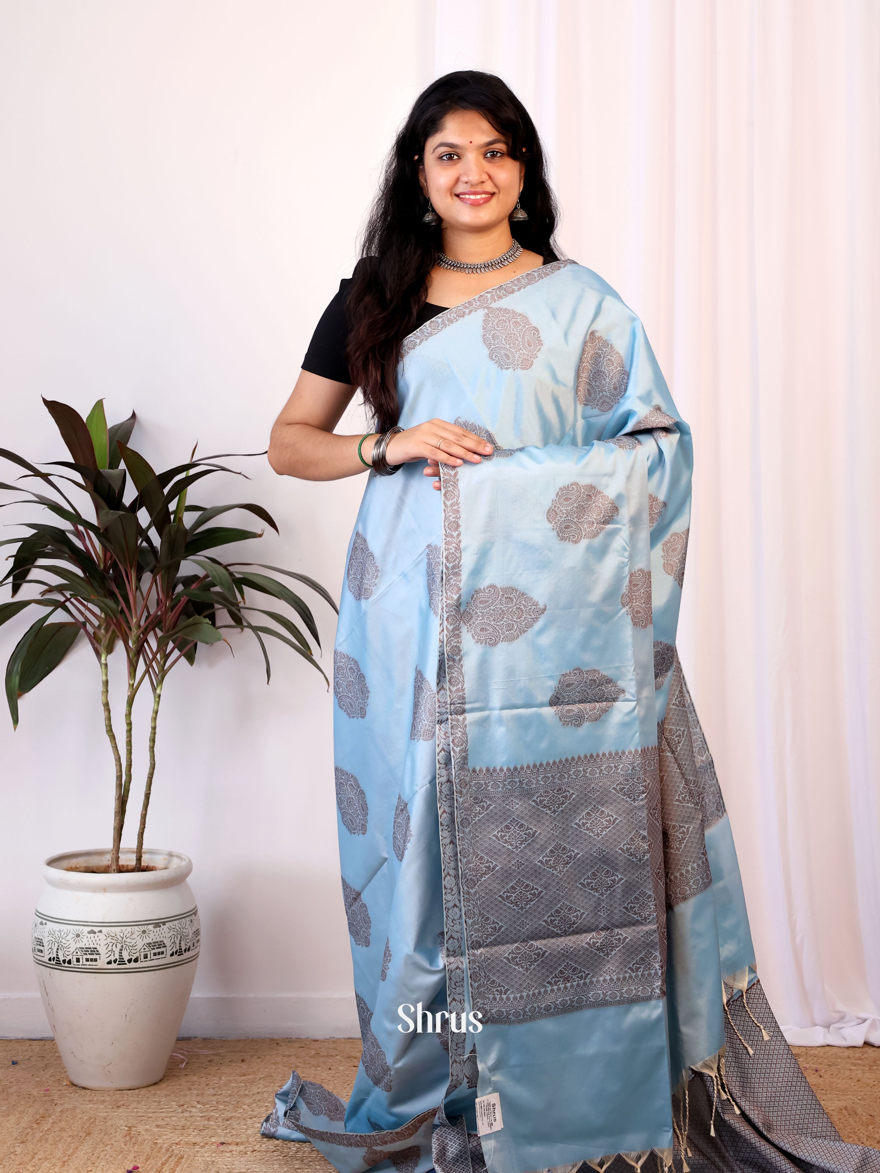 Blue - Semi Softsilk Saree - Shop on Shrus.com