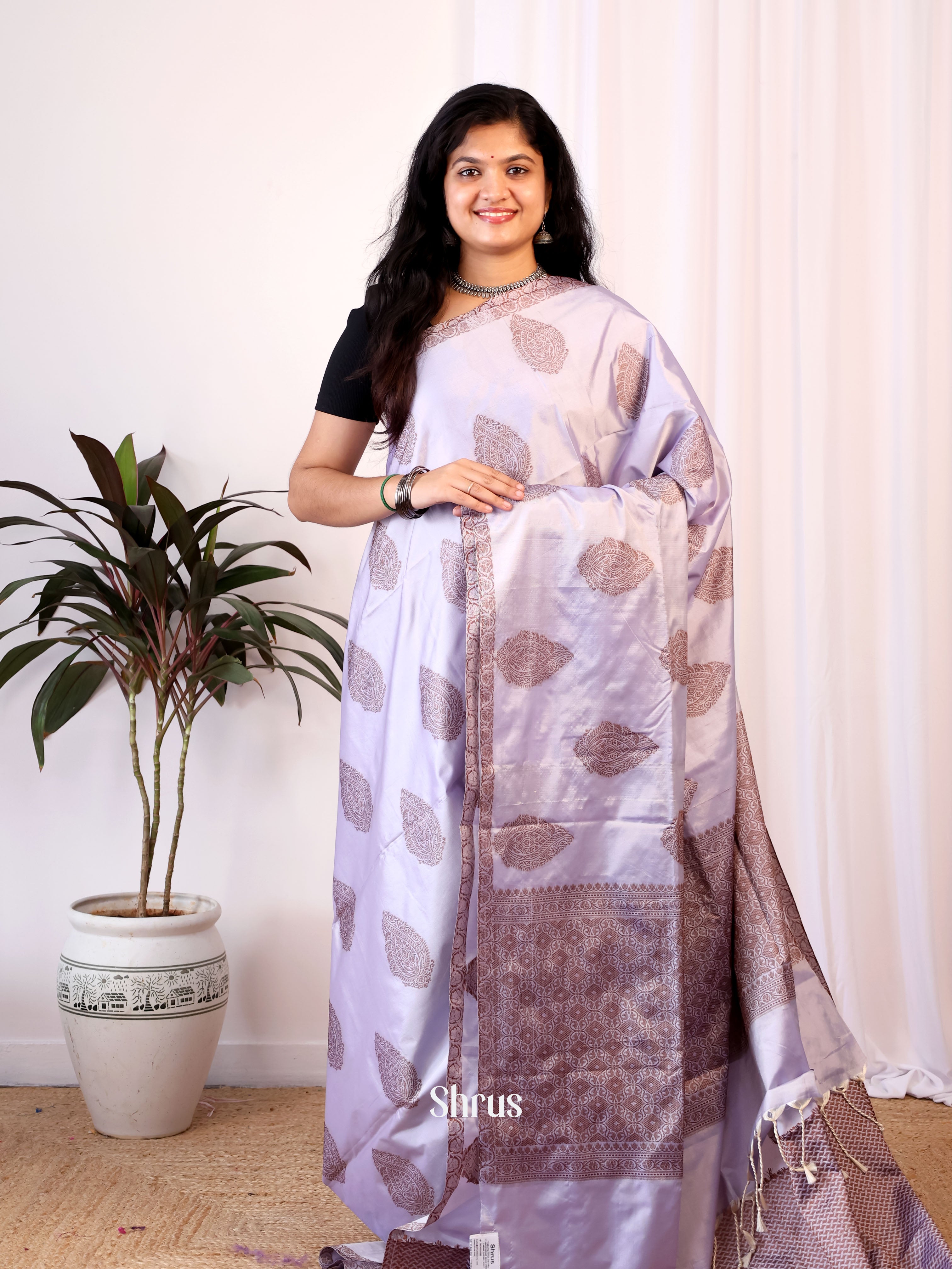 Purple- Semi Softsilk Saree - Shop on Shrus.com
