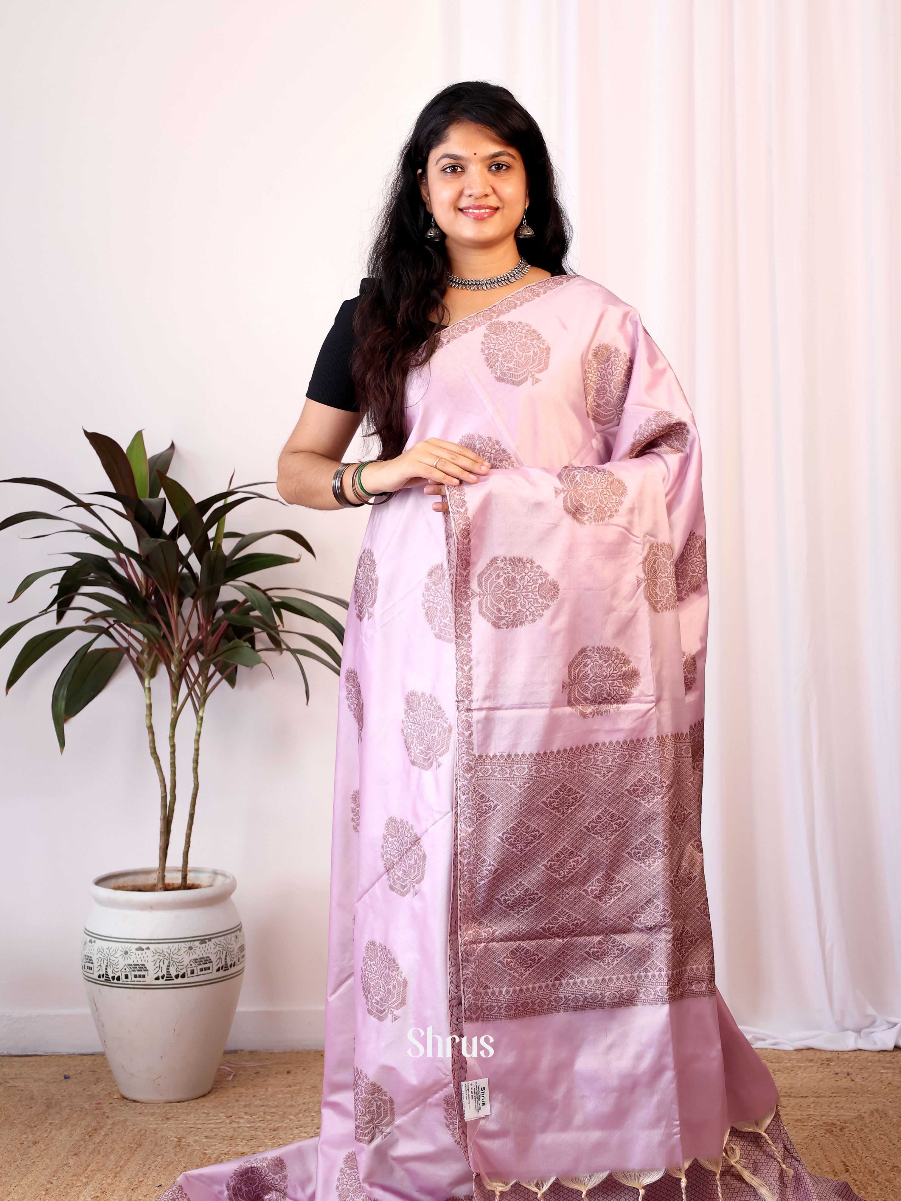 Purple - Semi Softsilk Saree - Shop on Shrus.com