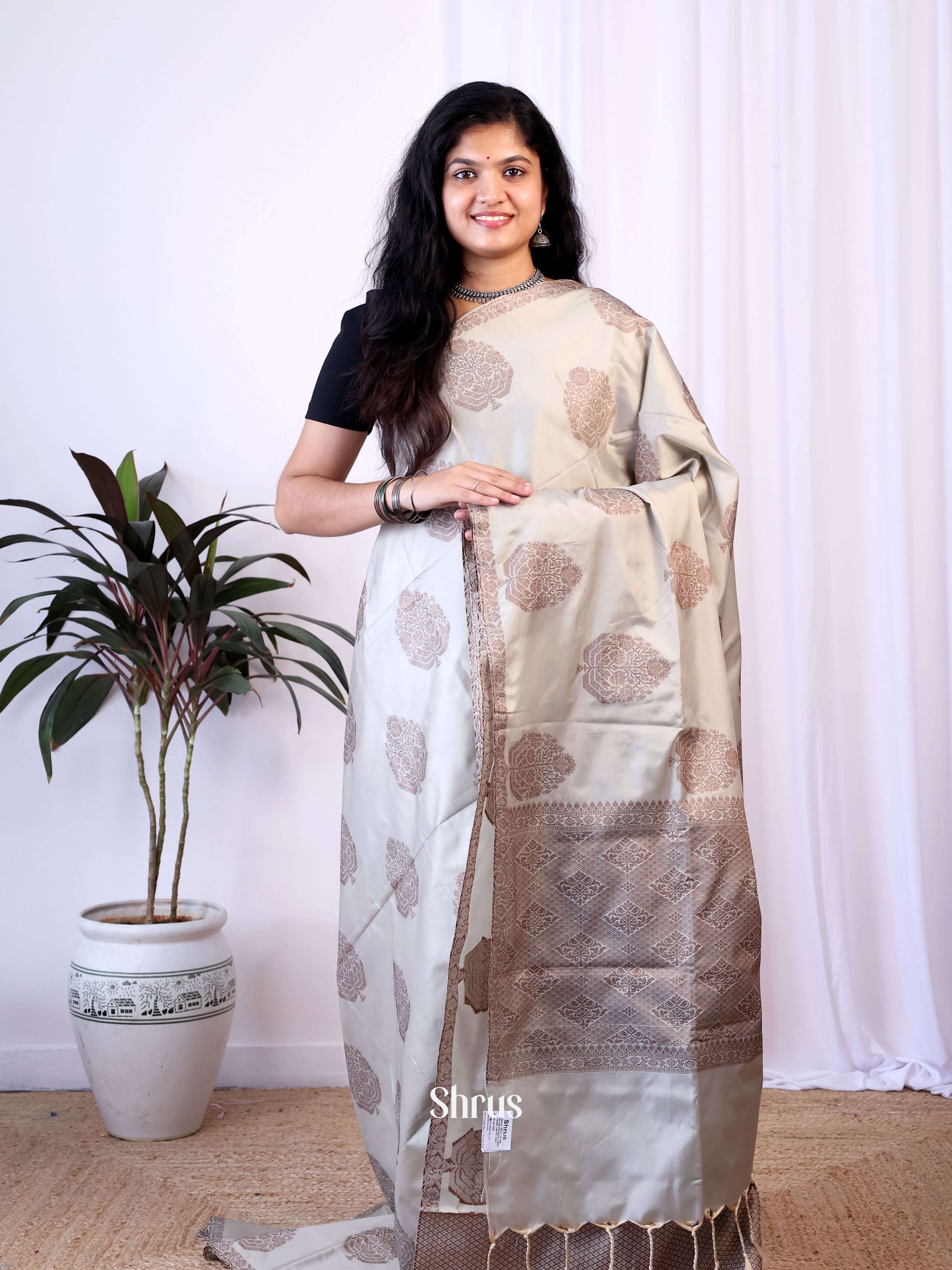 Grey - Semi Softsilk Saree - Shop on Shrus.com