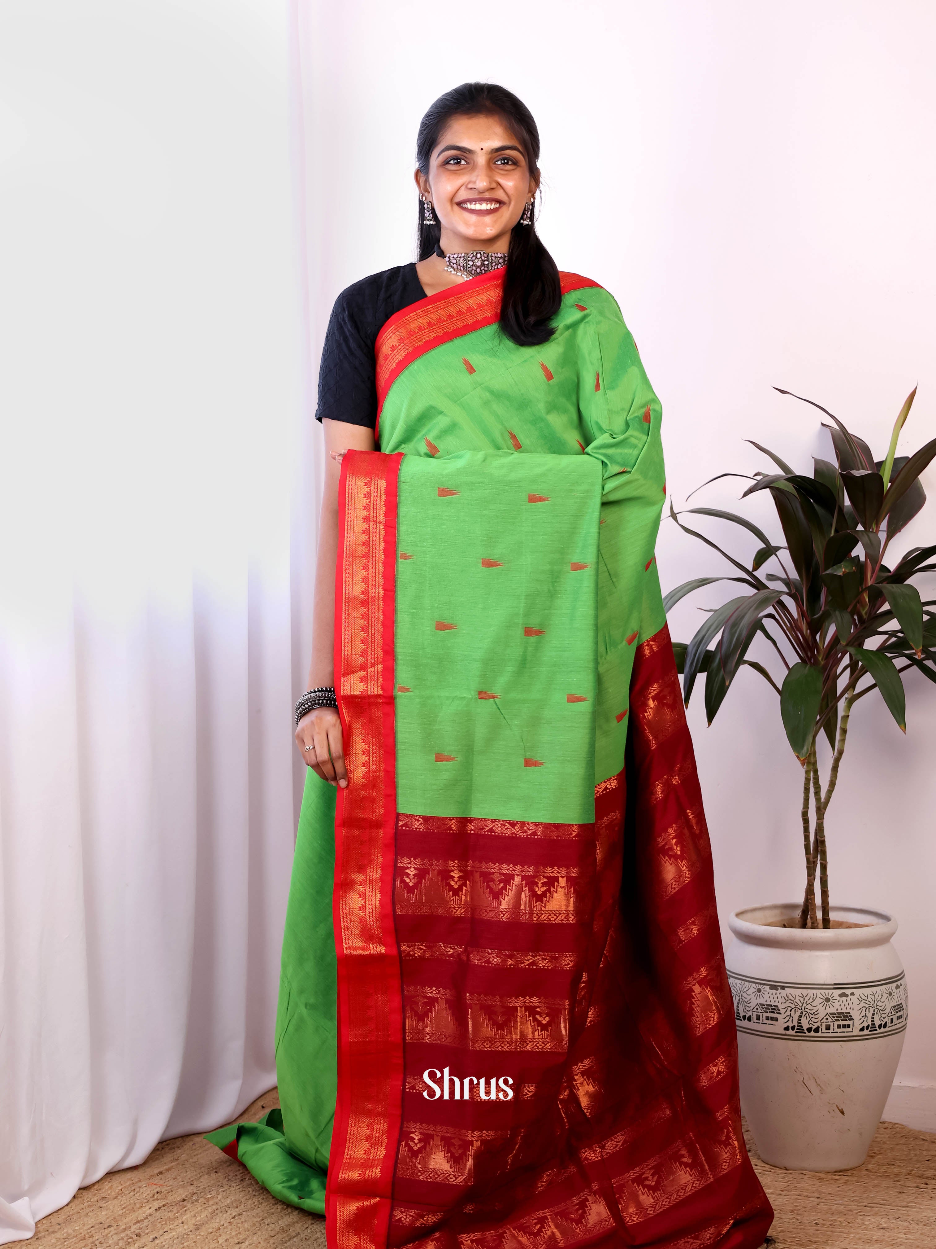 Green & Maroon - Kalyani Cotton Saree - Shop on Shrus.com