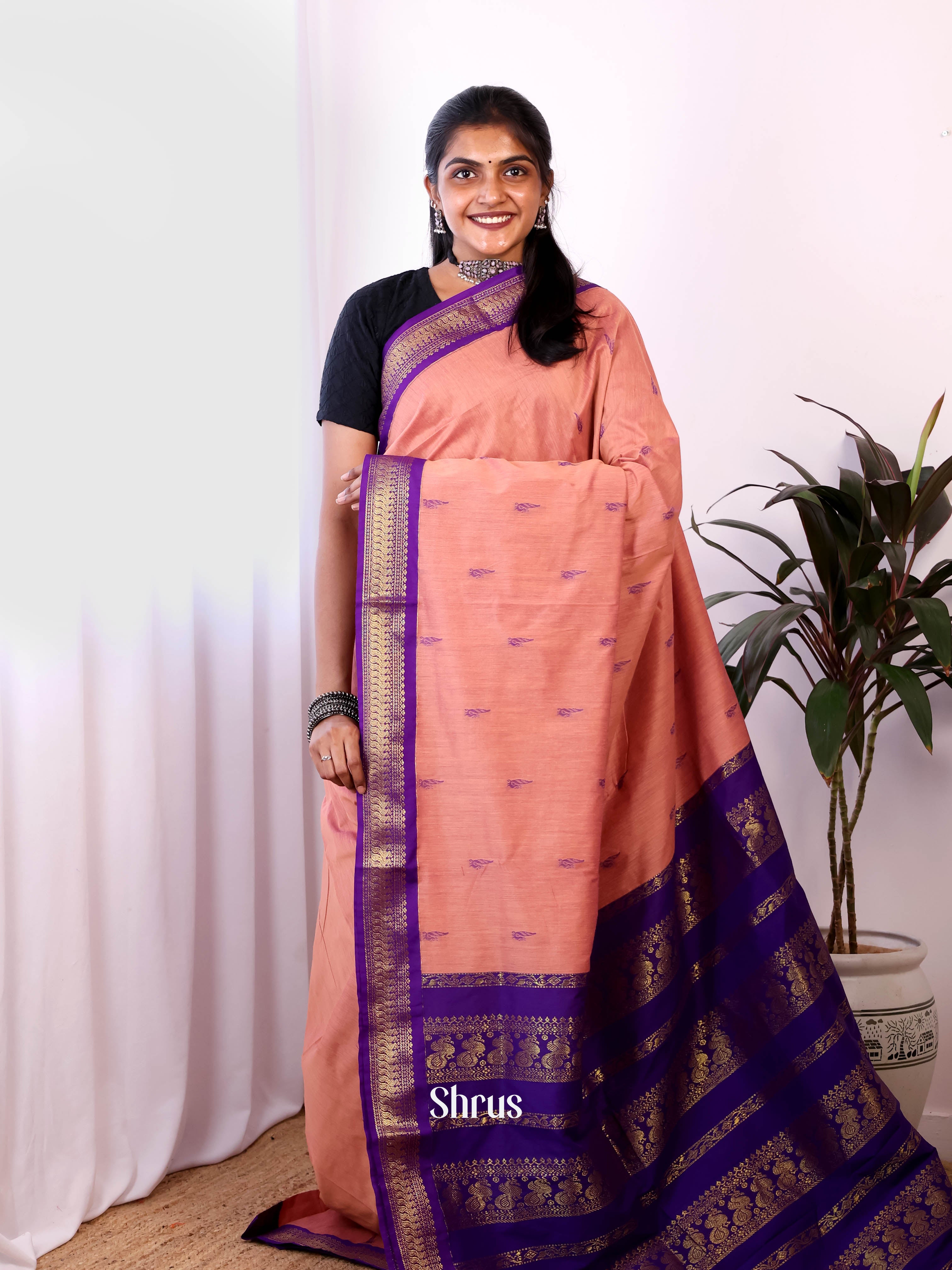 Peach & Violet- Kalyani Cotton Saree - Shop on Shrus.com