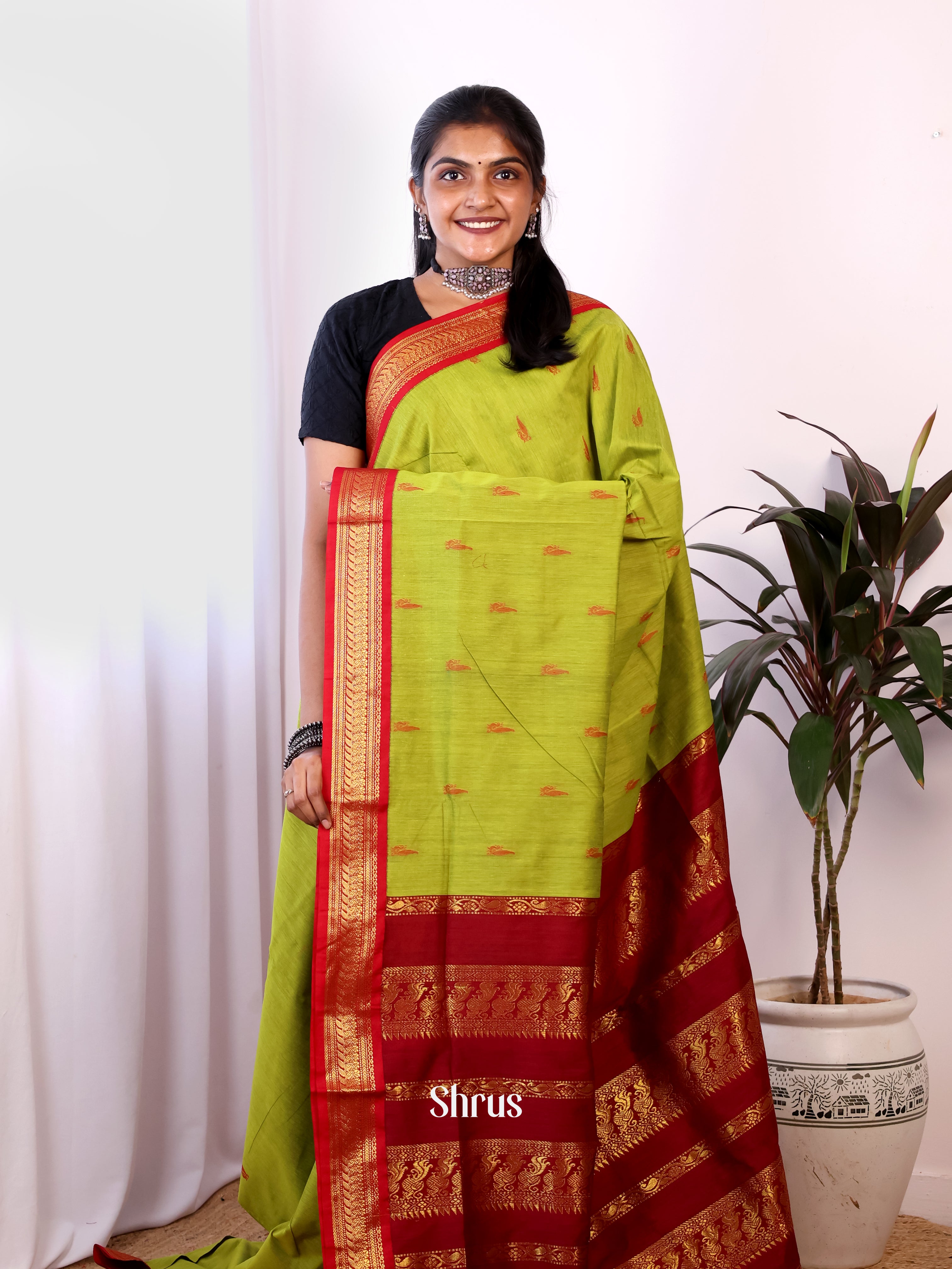 Green & Maroon - Kalyani Cotton Saree - Shop on Shrus.com