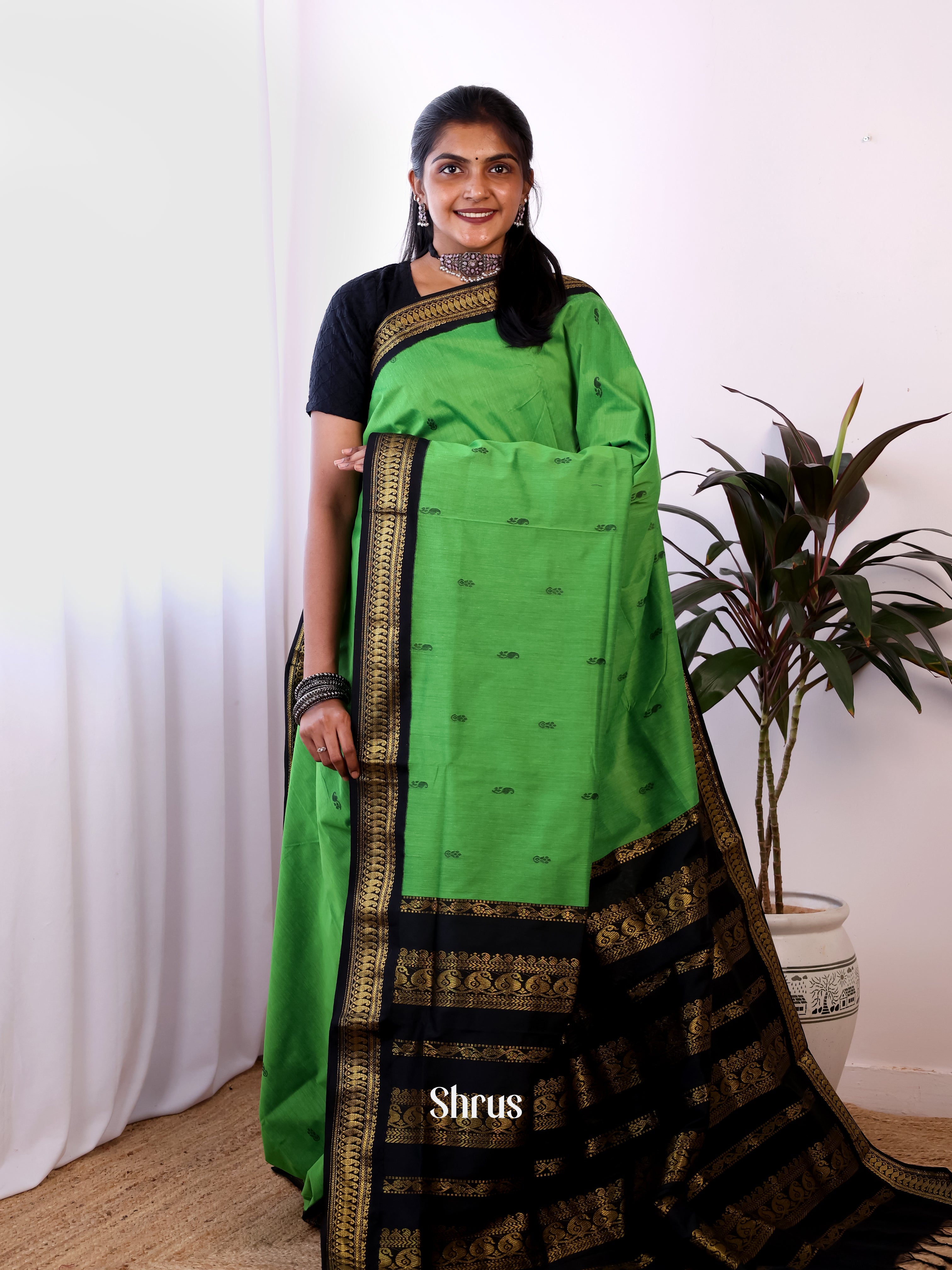 Green & black - Kalyani Cotton Saree - Shop on Shrus.com